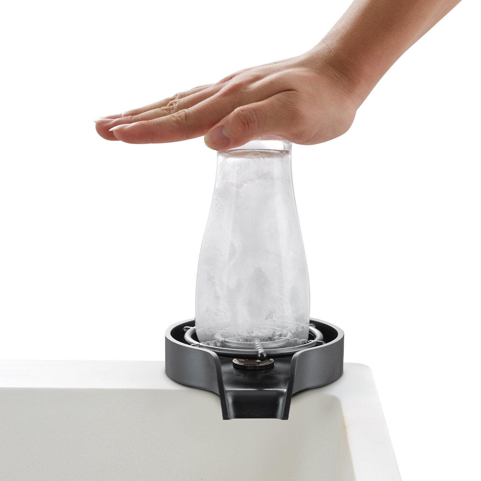 VEVOR Glass Rinser, 10 Powerful Spraying Jets Rotating Cup Rinser for Sink, Wearproof ABS Kitchen Sink Faucet Cup Washer & ABS Cup Holder for Baby Bottle, Glass Cup, Wine Glass (Black Base)