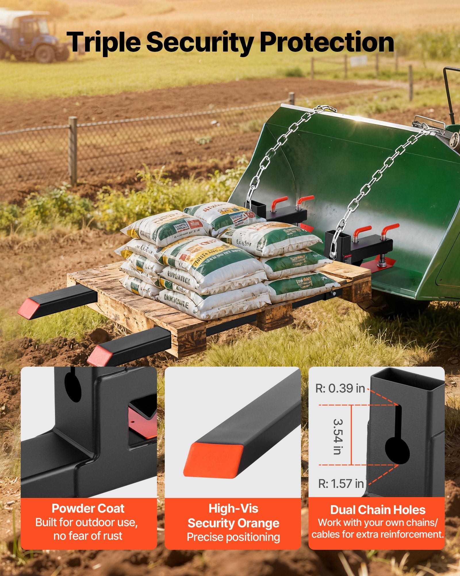 VEVOR Pallet Forks, 1814 kg Clamp on Pallet Forks, 149 cm Total Length Heavy-Duty Tractor Fork with Adjustable Stabilizer Bar for Tractor Attachments, Loader Bucket, and Skid Steer, Black