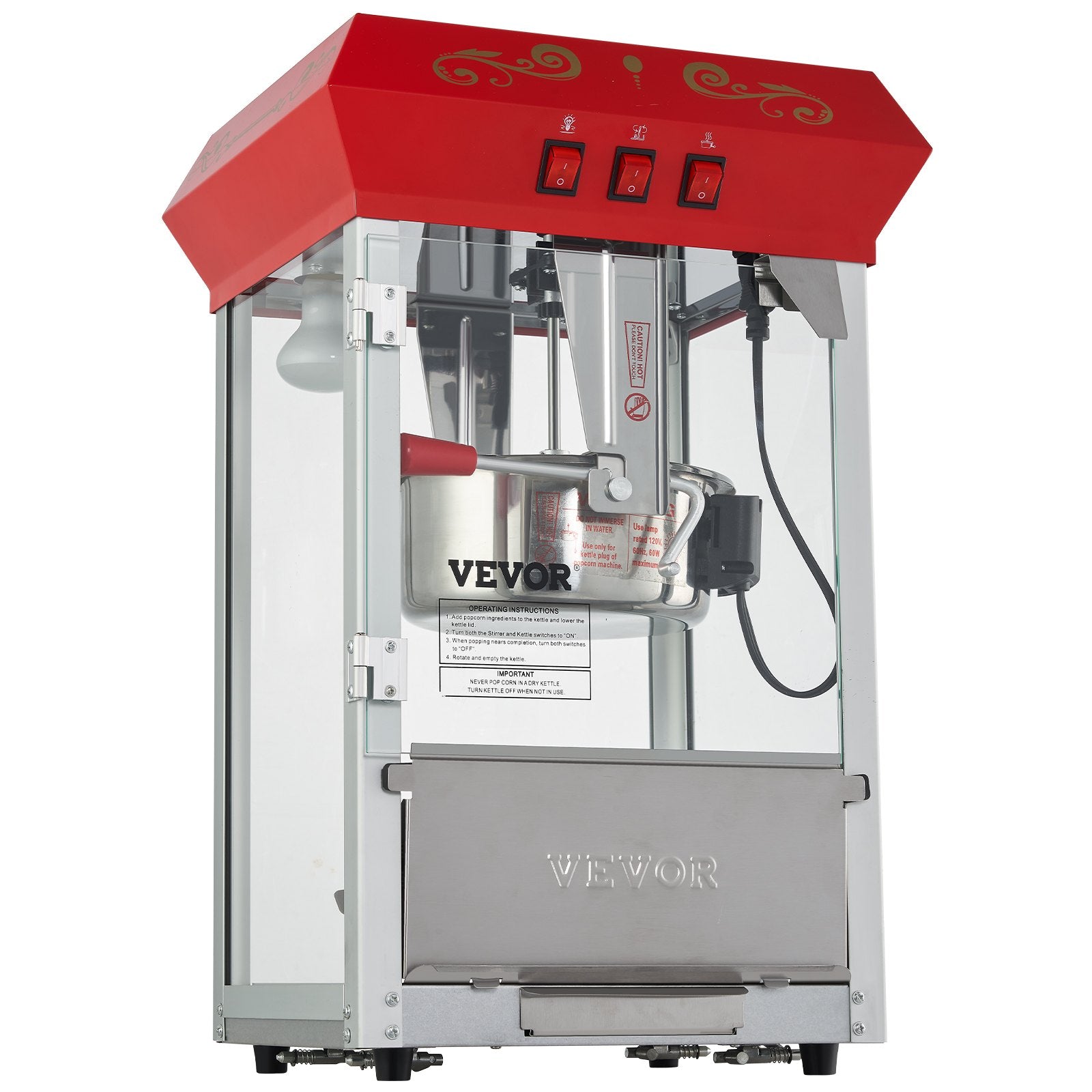 VEVOR Popcorn Popper Machine Countertop Popcorn Maker 850W 8 Oz 48 Cups Red