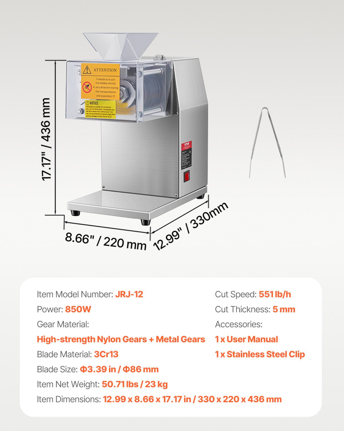 VEVOR Electric Meat Cutter Machine 850W Commercial Meat Slicer Cutting Machine
