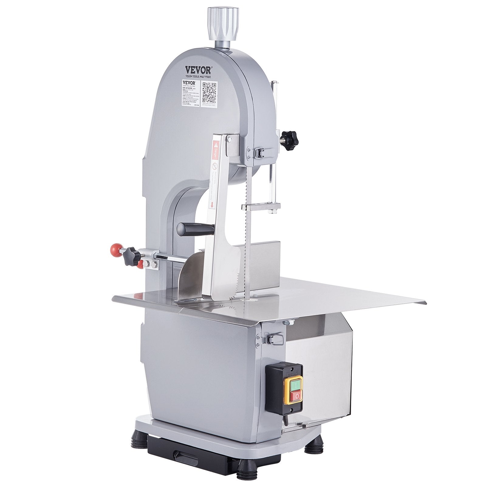 VEVOR Commercial Electric Meat Bandsaw, 1100W Stainless Steel Countertop Bone Sawing Machine, Workbeach 19.3" x 15", 0.16-7.9 Inch Cutting Thickness, Frozen Meat Cutter with 6 Blades for Rib Pork Beef