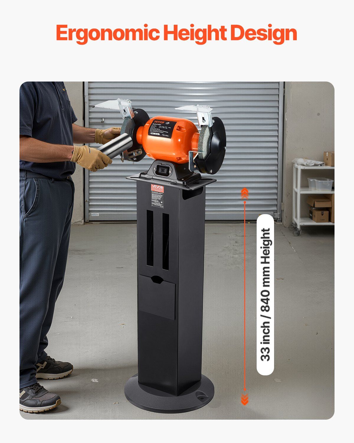 Bench Grinder Stand, Heavy-Duty Grinder and Vise Floor Pedestal with 28 x 17 cm Mounting Plate, Grinding Wheel Storage Compartments & Cast Iron Base, Compatible with Most Bench Grinders