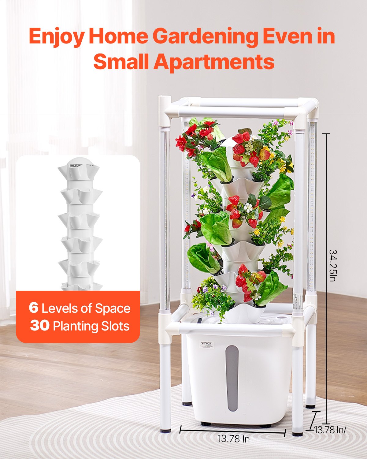 VEVOR Hydroponic Growing System with Grow Light 30 Pods Hydroponic Tower Garden
