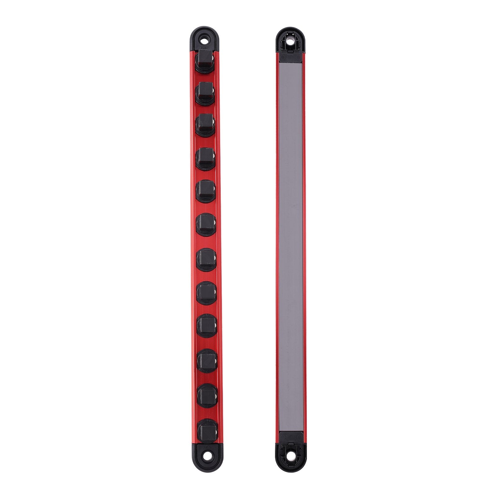 VEVOR Socket Organizer Rail Set, 3PCS Metric & SAE Aluminum Socket Organizers, 1/4'', 3/8'' & 1/2'' Heavy-Duty Socket Holder with 360° Rotating Clips for Tool Box, Hold up to 40 Sockets, Red & Black