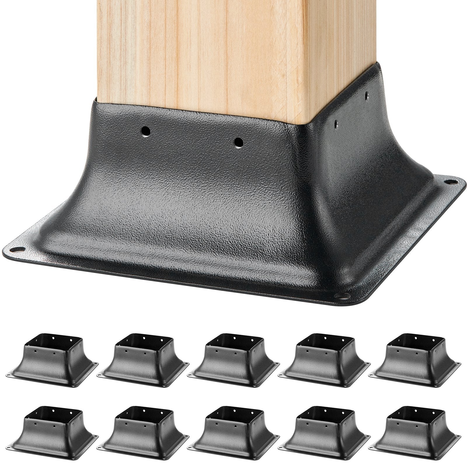VEVOR 101.6x101.6mm Post Base 10Pcs, Internal 91x91mm Heavy Duty Powder-Coated Steel Post Bracket Fit for Standard Wood Post Anchor, Decking Post Base for Deck Porch Handrail Railing Support