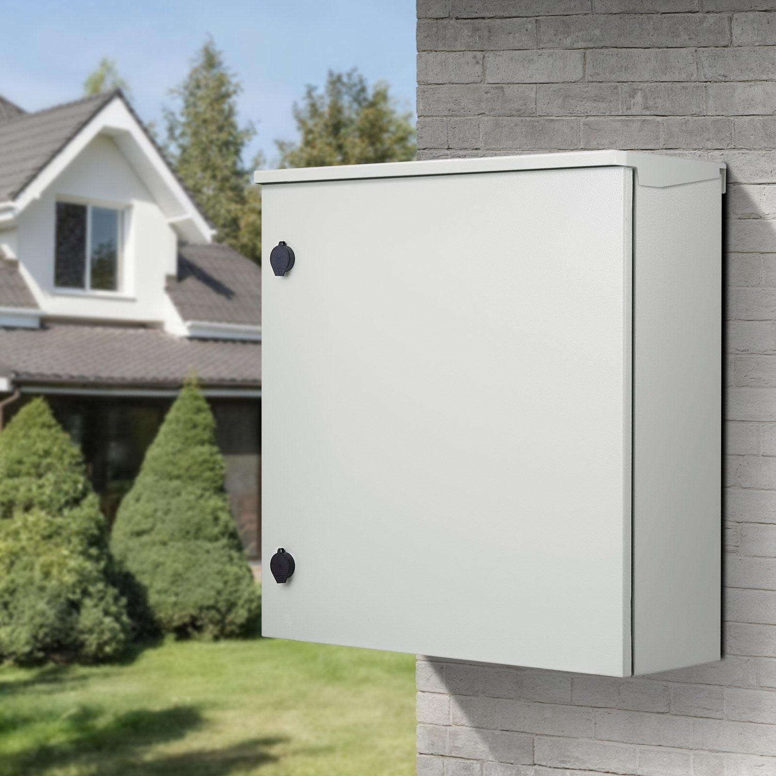 Electrical Enclosure, 24\'\' x 24\'\' x 8\'\', UL Certified NEMA 4 Outdoor Enclosure, IP65 Waterproof & Dustproof Cold-Rolled Carbon Steel Hinged Junction Box for Outdoor Indoor Use, with Rain H