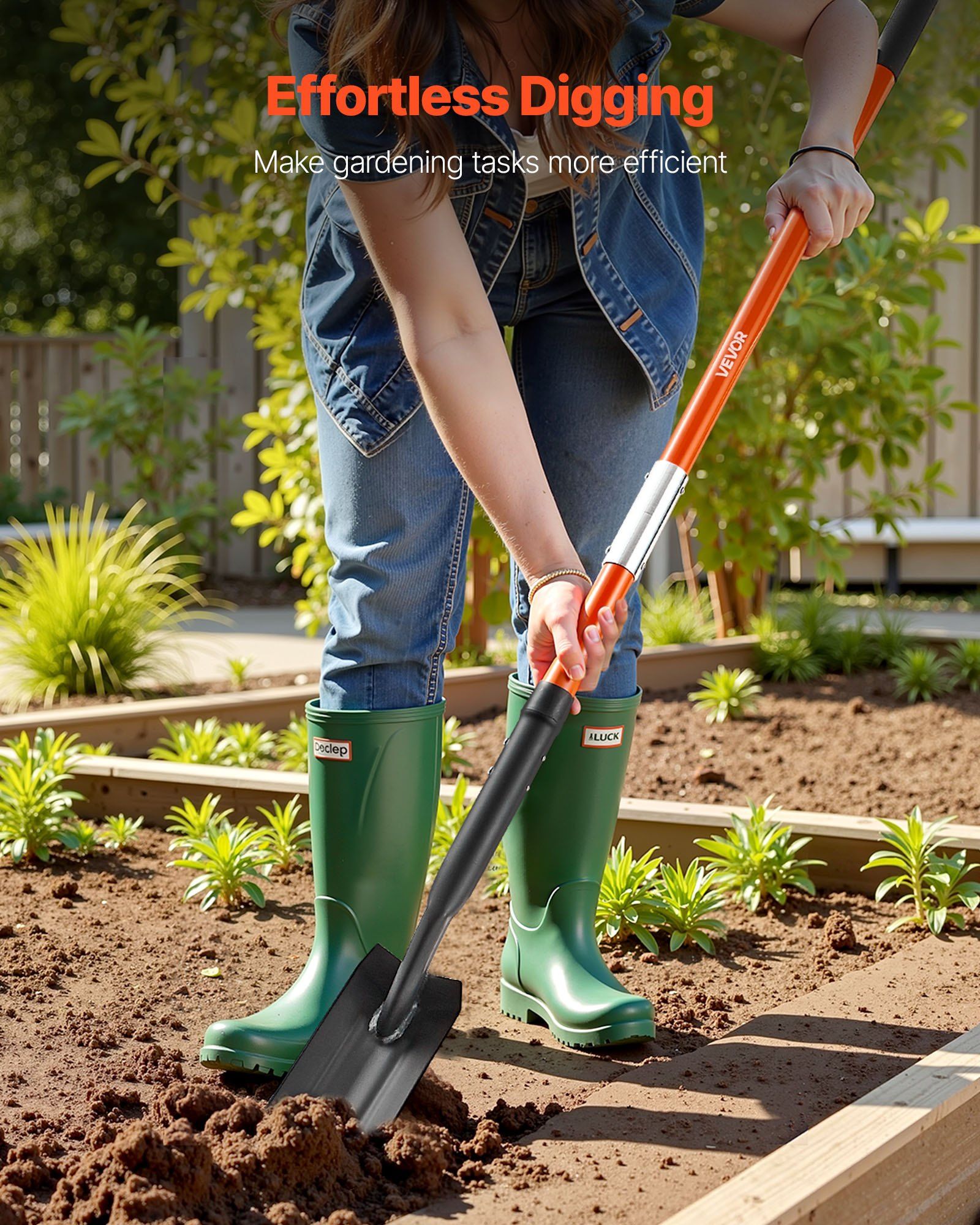 Trench Shovel, 10.4 cm Blade Heavy-Duty Trenching Shovel, Narrow Spade Trench Digger with Fiberglass Handle and Non-Slip Grip, for Gardening, Digging Holes, Trenching, and Planting, 142.5 cm