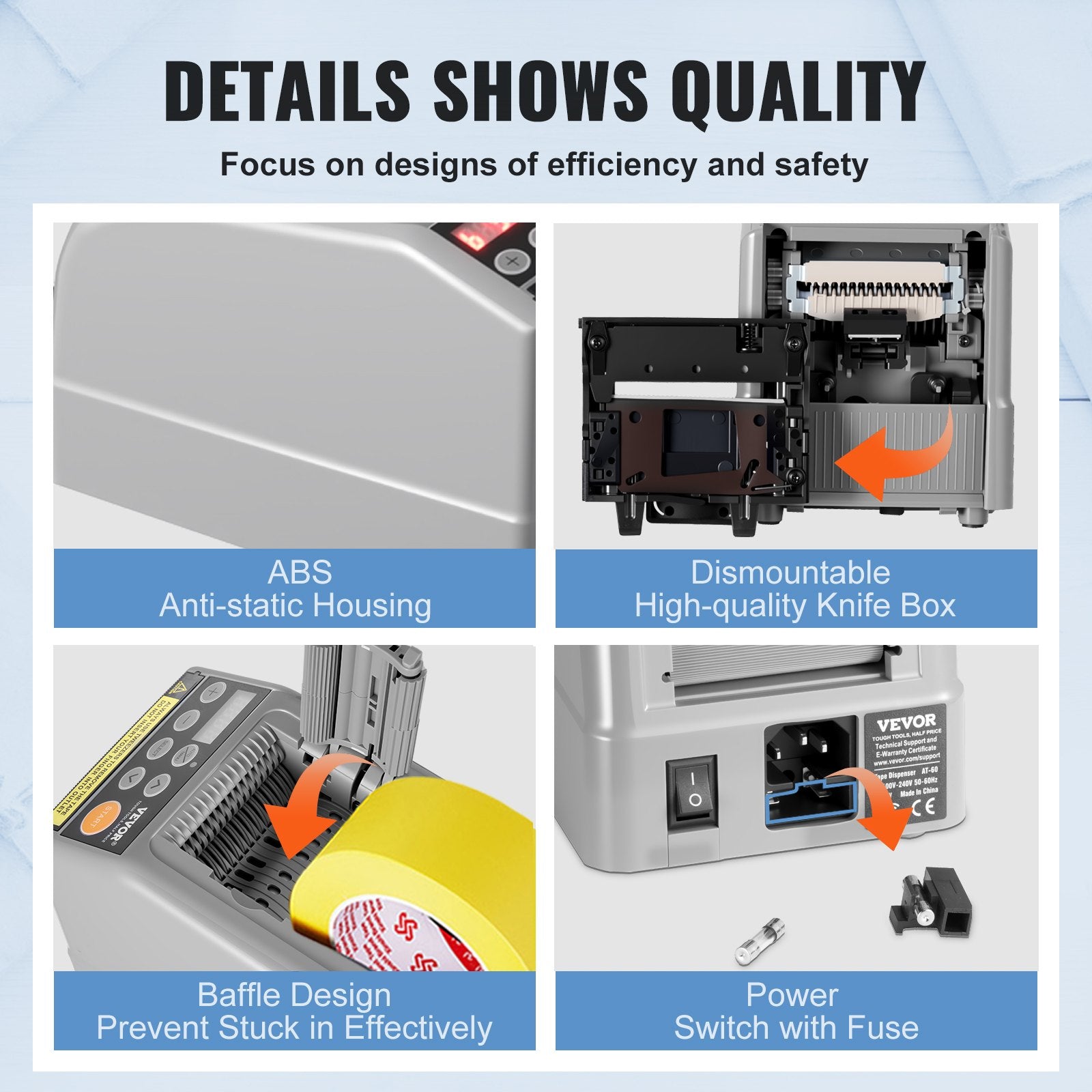 VEVOR Automatic Tape Dispenser, Self-Adhesive Electric Tape Cutter, 25 W Packaging Machine, Tape Cutter, 6-60 mm Tape Width, Electric Tape Cutter Packaging Machine