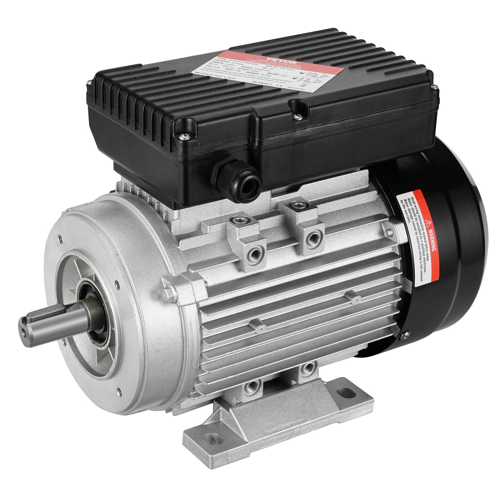 VEVOR 0.75KW Electric Motor 1400 rpm, AC 220~240V 5.45A, 80, B34 Frame, Air Compressor Motor Single Phase, 19mm Keyed Shaft, CW/CCW Rotation for Agricultural Machinery and General Equipment
