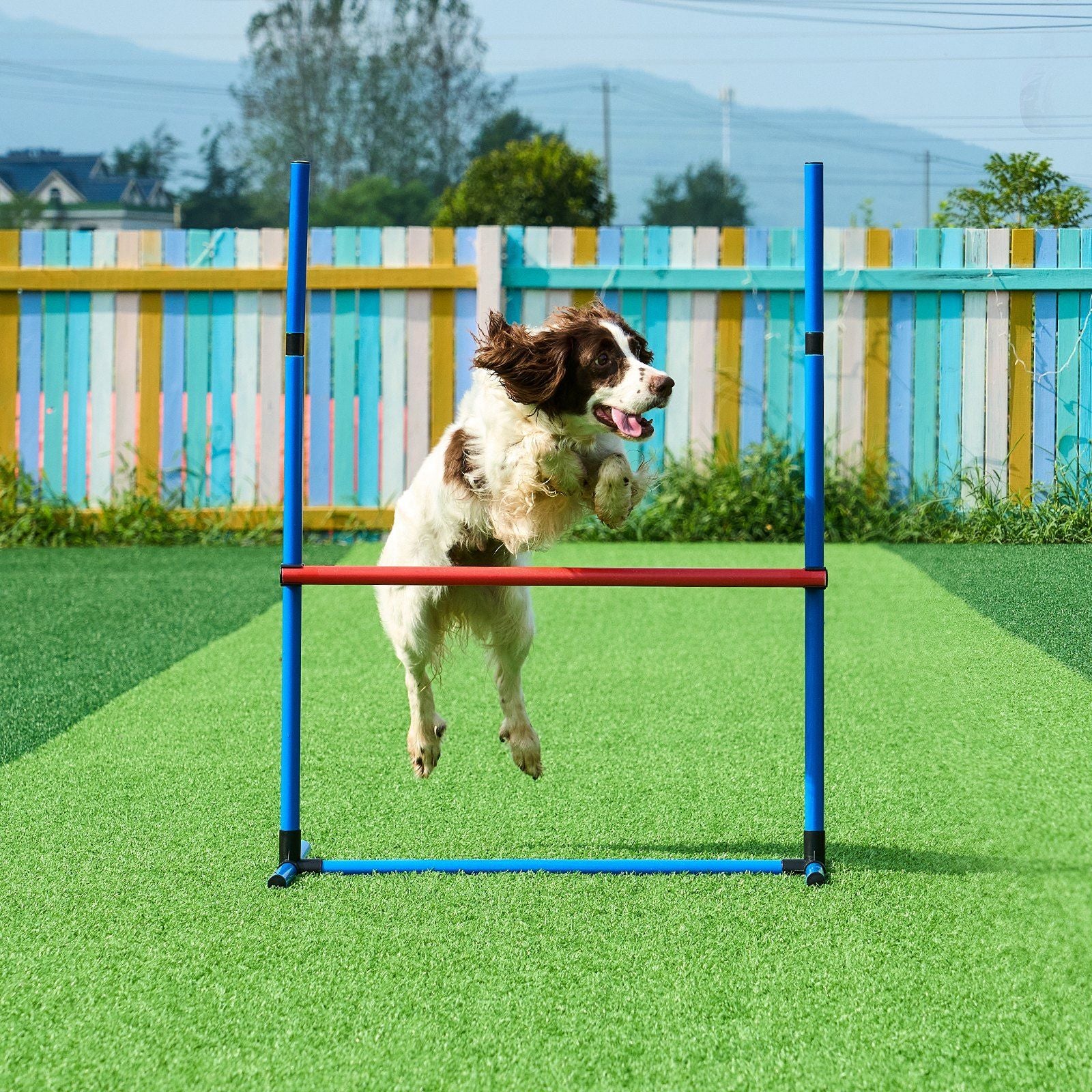 Dog Agility Training Equipment, 5 PCS Set with Adjustable High Hurdles,6 Weave Poles, Tunnel, Jump Ring, Pause Box, Whistle, Foldable Bowl, Puppy Obstacle Course Kit with Storage Bags