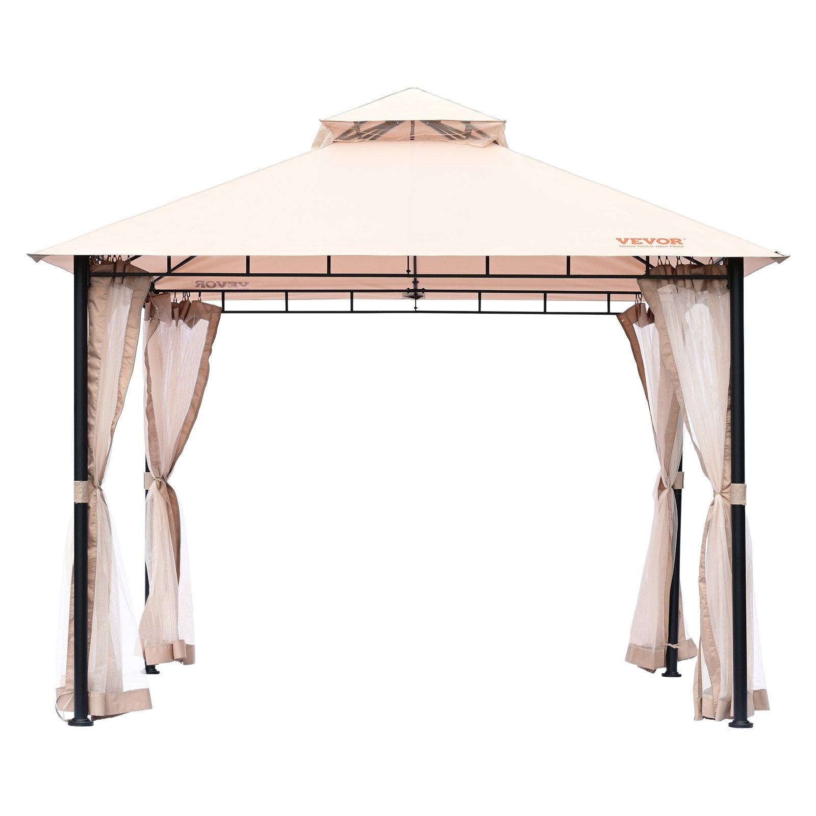 VEVOR Patio Gazebo for 6-8 Person, 3.05 x 3.05 m Backyard Gazebo, with Mosquito Netting, Metal Frame, and PU Coated 180G Polyester, Outdoor Canopy Shelter for Patio, Backyard, Lawn, Garden, Deck