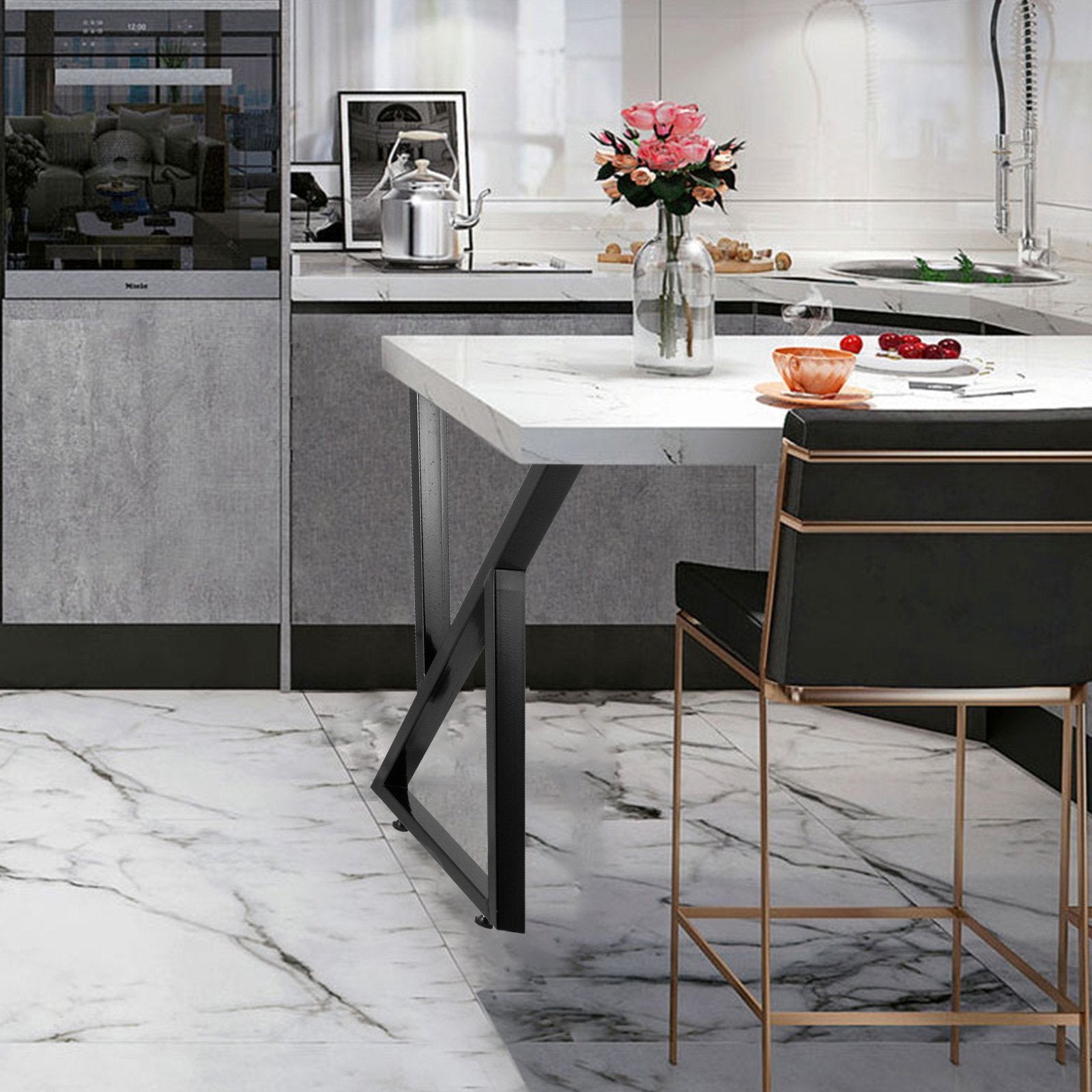 VEVOR Metal Table Legs Set of 2 Dining Table Legs Black Desk Legs, 28 Height 20 Width Heavy Duty Bench Legs Zig Zag Style Coffee Table Legs Base Modern DIY Steel Table Legs