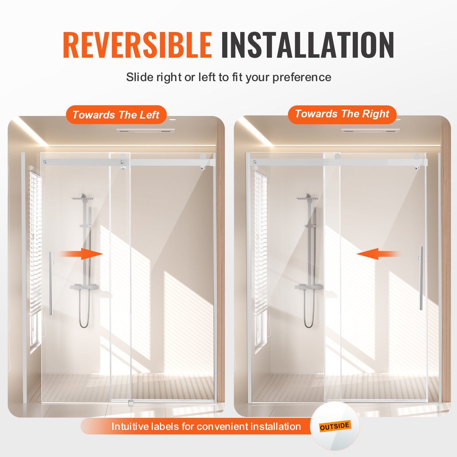 VEVOR Frameless Shower Door 58-59" x 75" SGCC Tempered Glass 5/16" Chrome