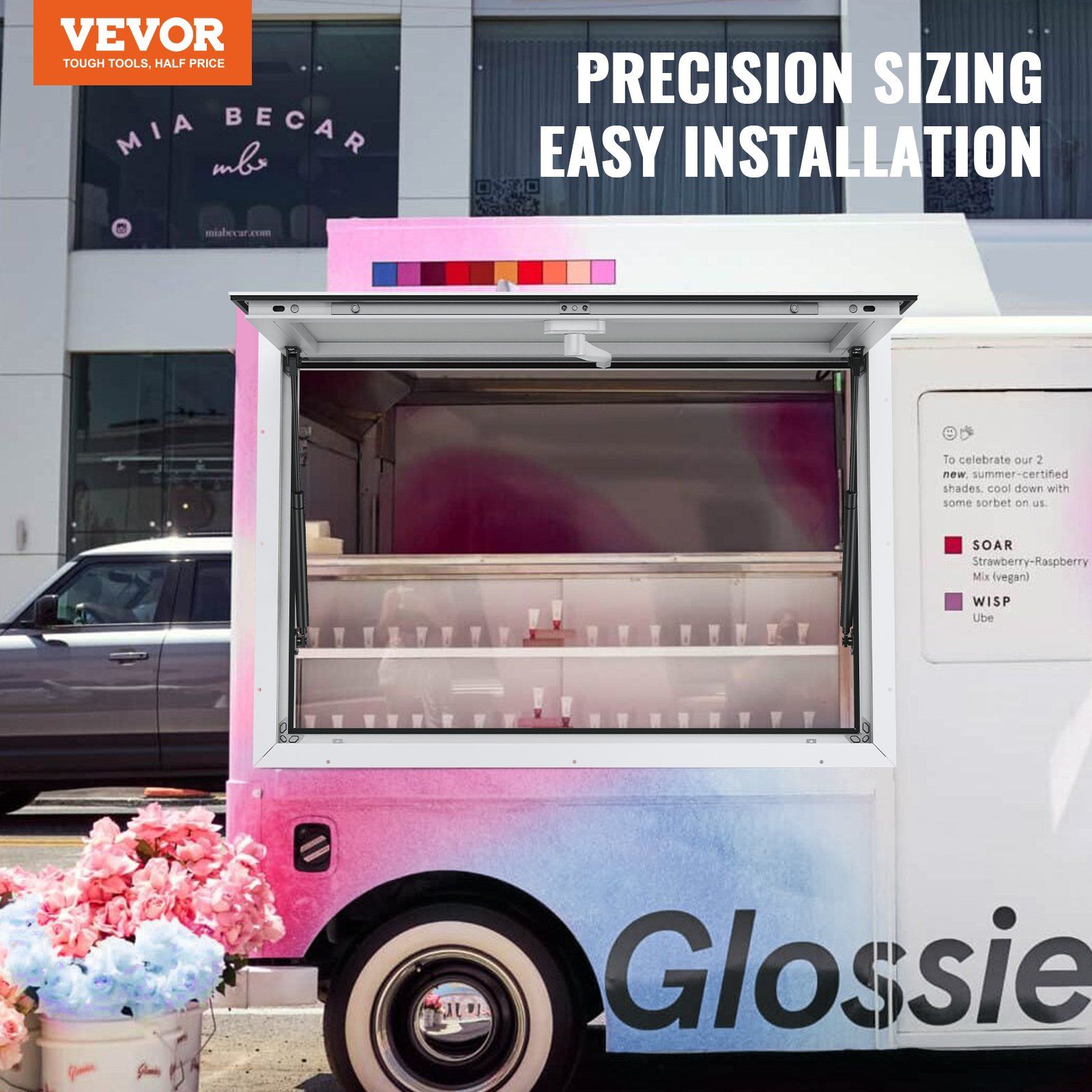 Concession Window for Food Truck, 48"x36" Aluminum Alloy Food Truck Service Window, Up to 85 Degrees Stand Serving Window with Awning Door & Drag Hook, for Food Trucks Concession Trailers