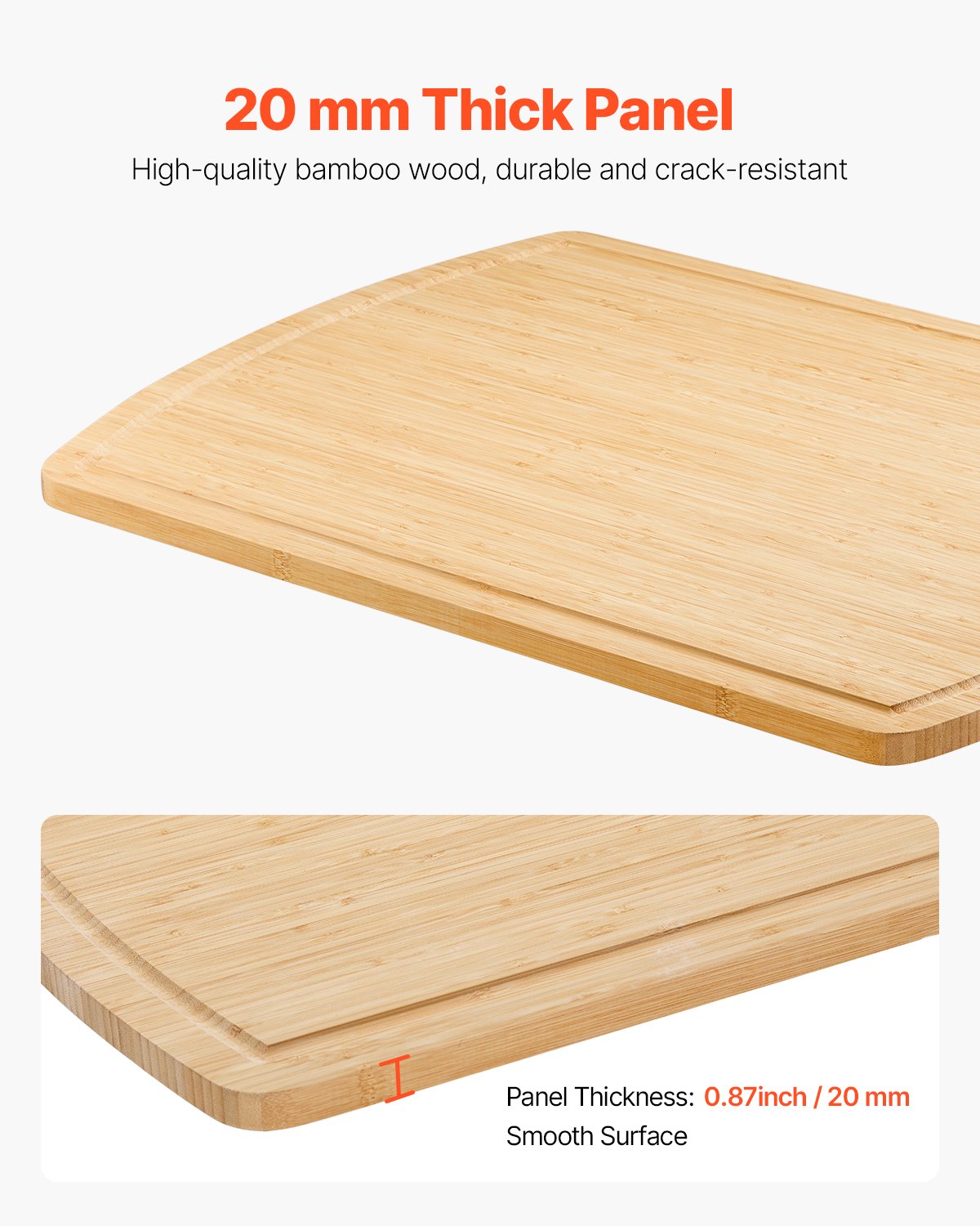 VEVOR Noodle Board Stove Cover, Stove Top Cover Board for Gas Burner & Electric Stove, Bamboo Wood Cutting Board with Juice Grooves, RV Stovetop/ Kitchen Sink Cover for Counter Space & Tray, Natural
