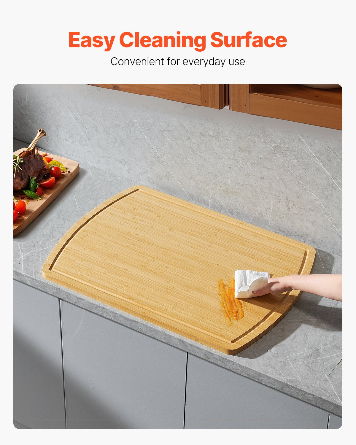 VEVOR Noodle Board Stove Cover, Stove Top Cover Board for Gas Burner & Electric Stove, Bamboo Wood Cutting Board with Juice Grooves, RV Stovetop/ Kitchen Sink Cover for Counter Space & Tray, Natural