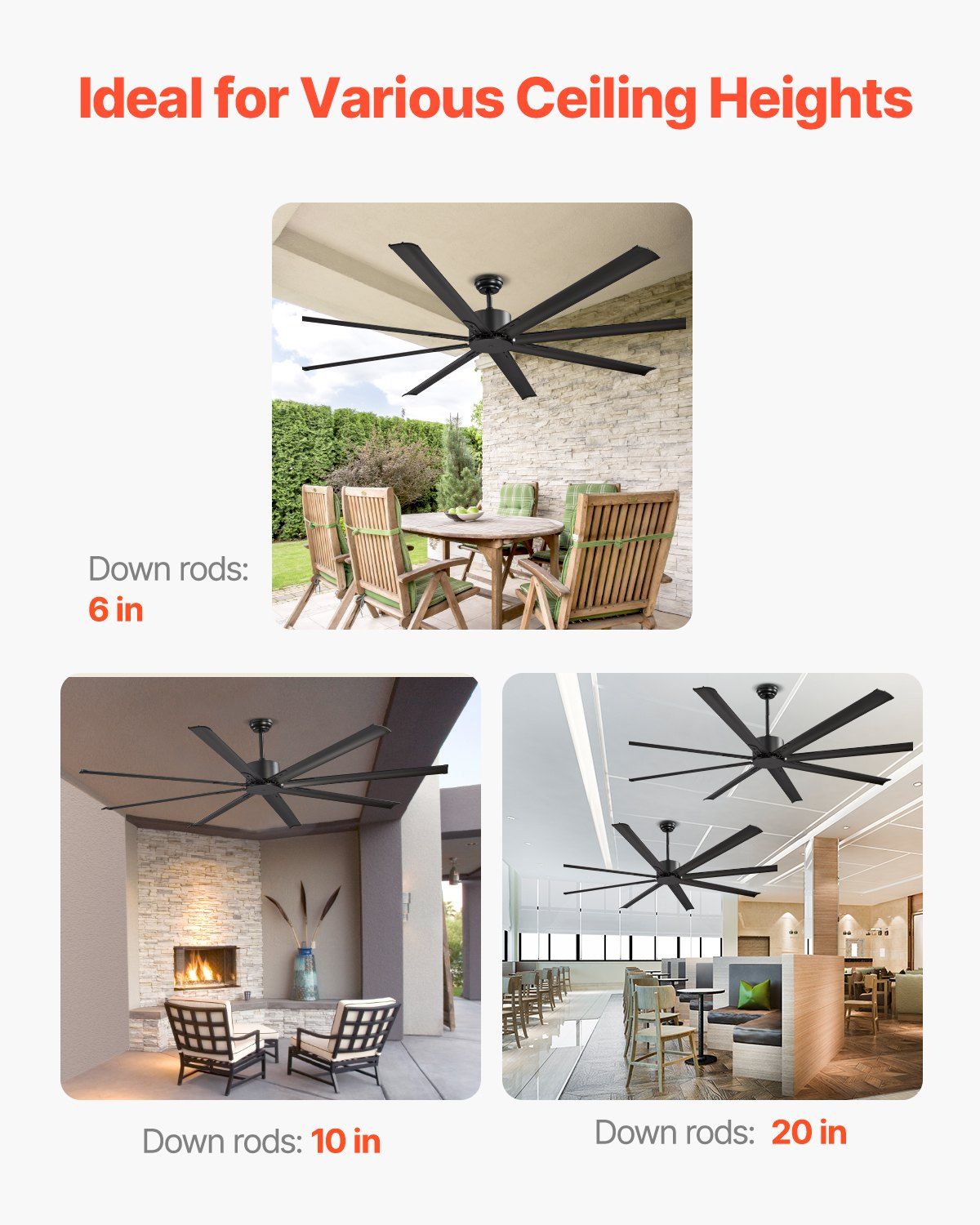 213 cm Ceiling Fan No Light, 6-Speed Remote Control, Aluminum 8-Blade, Reversible DC Motor, Modern Low Profile Flush Mount Exterior Fan for Bedroom, Living Room, Patio, Indoor/Outdoor, Black