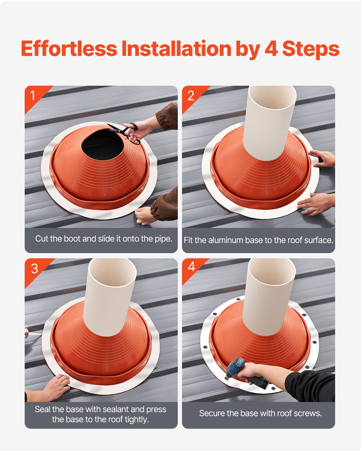 VEVOR Metal Roof Pipe Flashing Boot Fits 254-483 mm Pipe High Temp Red Silicone