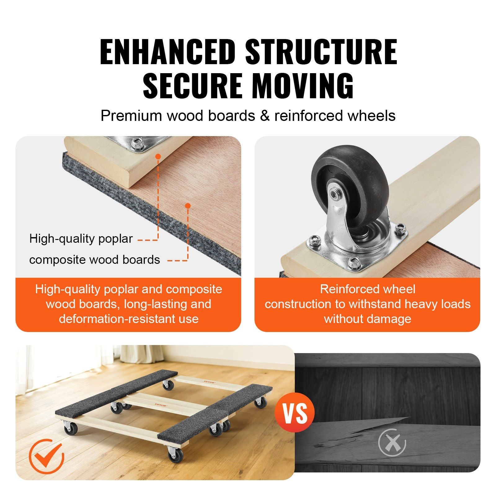 Furniture Dolly, 454kg Each Load Capacity, 2 Packs, 457.2x762mm, 8x76mm PP Swivel Casters, Heavy Duty Hardwood Furniture Moving Dolly, Mover's Dolly, Moving Cart with Wheels for Heavy Furniture