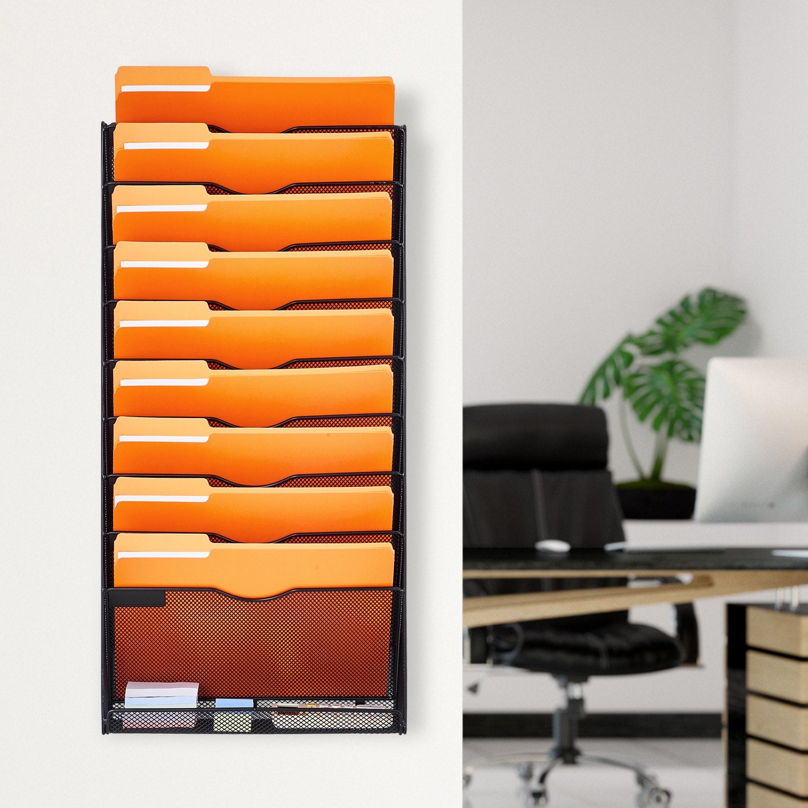 VEVOR File Wall Rack Mesh Wall File Holder 1-Piece 10 Pockets for Office/School