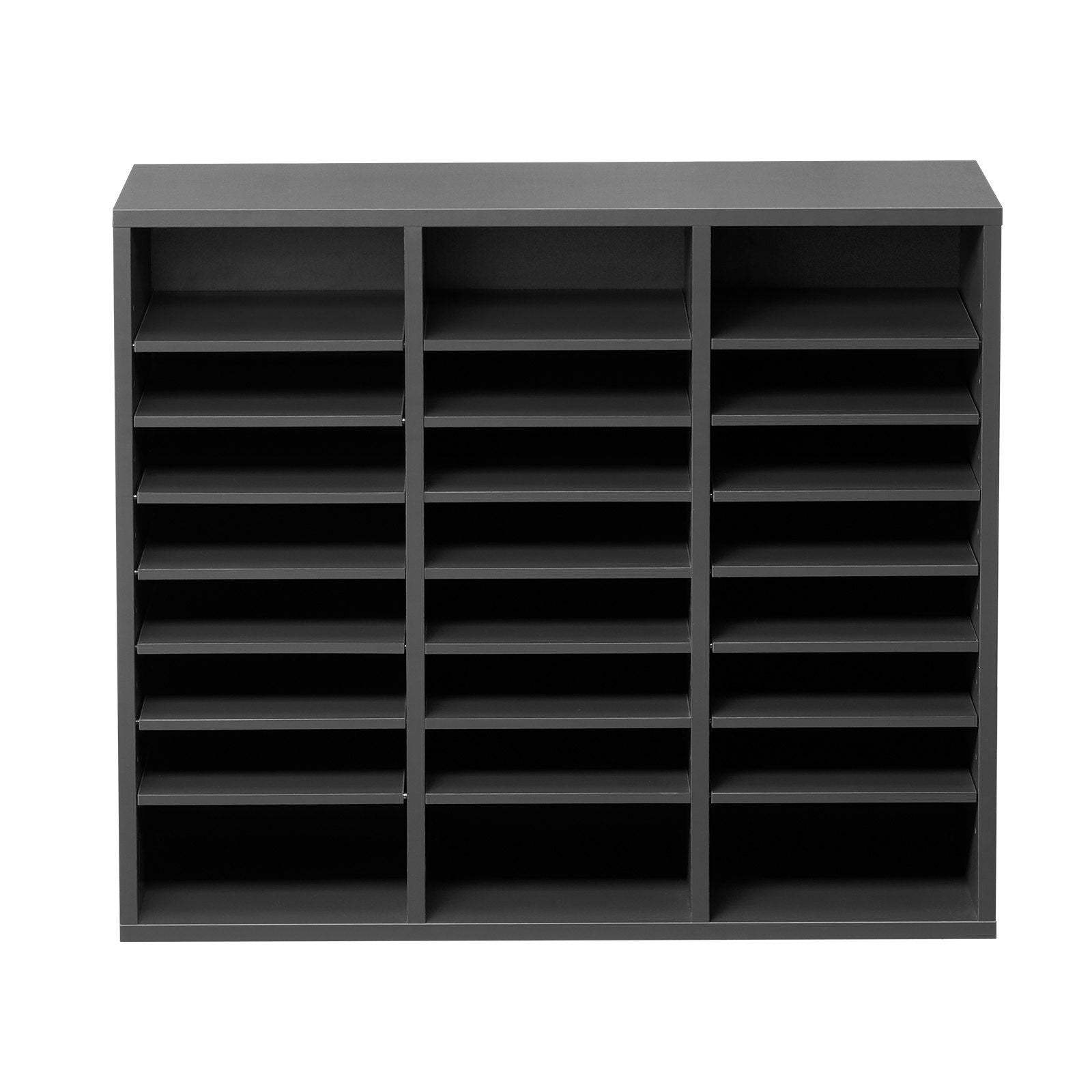 Literature Organizer, 24 Compartments Office Mailbox with Adjustable Shelves, Wooden Mailbox Sorter Medium Density Fiberboard Office Home Classroom Storage for Files, Documents, Papers, Grey