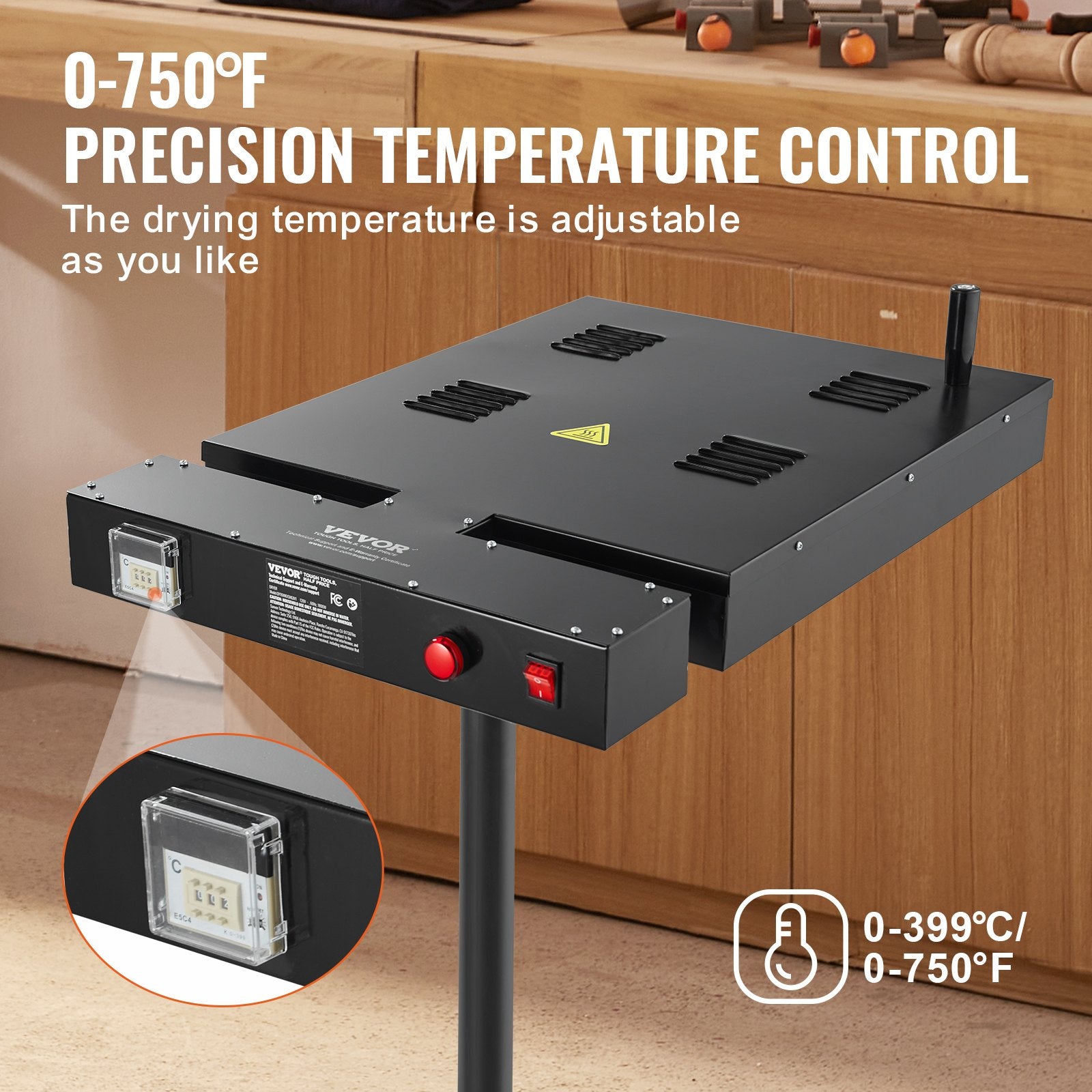 VEVOR Flash Dryer, 16 x 16 inch Flash Dryer for Screen Printing, 0-750℉ Temperature Control, High Power Silk Screen Printing Dryer with Height Adjustable Stand, 360° Rotation, T-Shirt Curing Machine