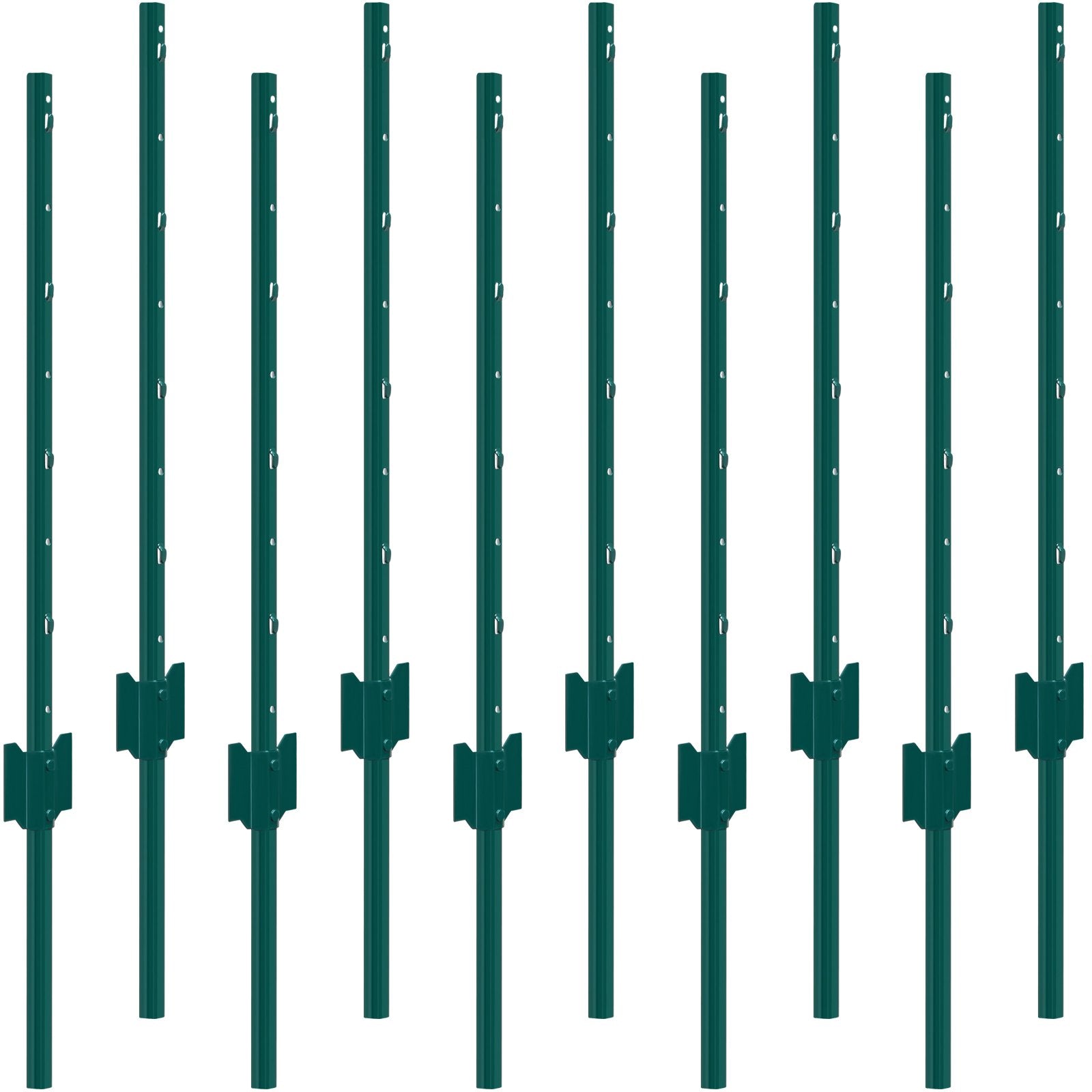 VEVOR 3 Feet Fence Post, 10 Pack U-Channel Heavy Duty Metal Fence Posts, Sturdy Steel Fence Stakes for Garden Yard, Lawn, Farms and Outdoor Wire Fencing, Green