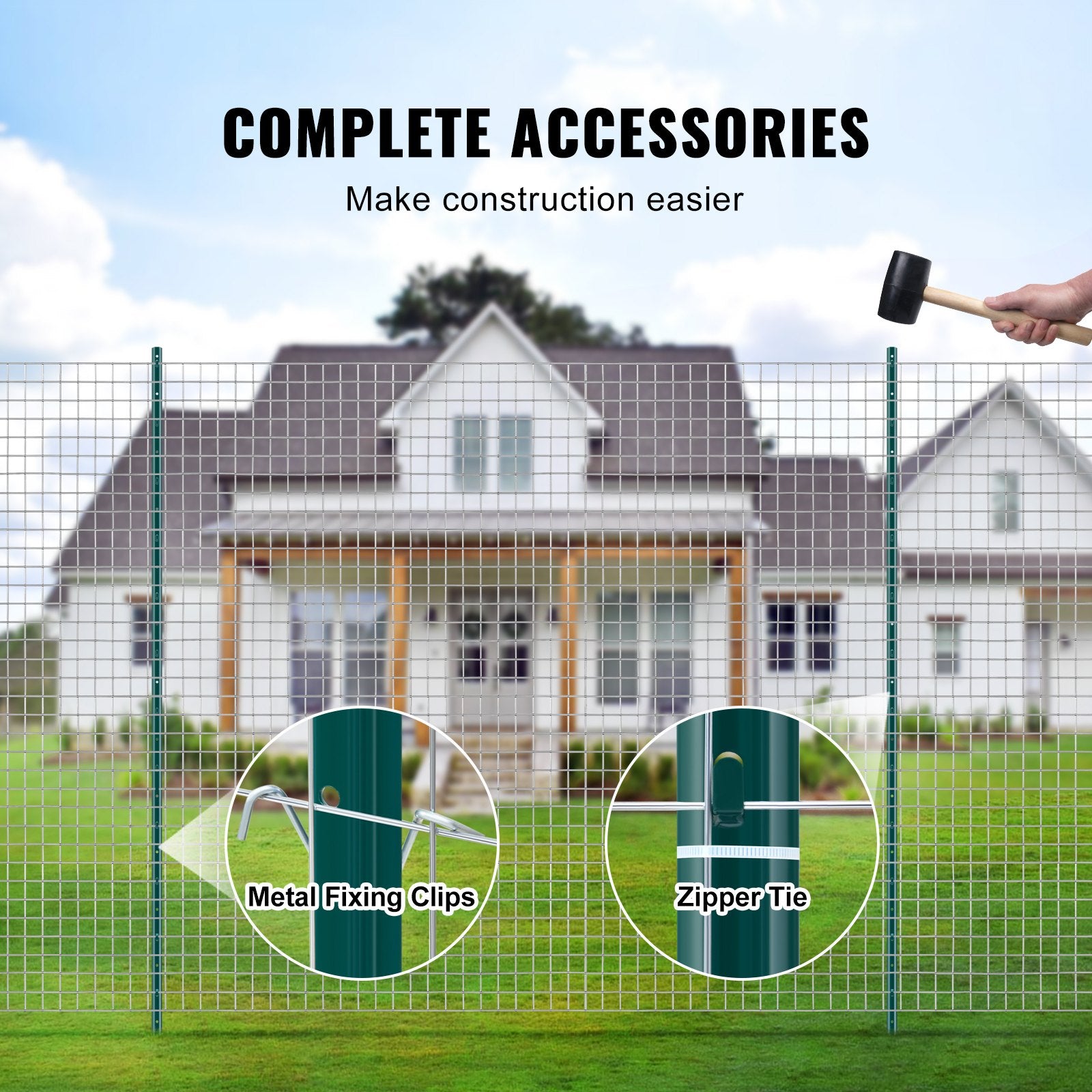 VEVOR 7 Feet Fence Post, 10 Pack U-Channel Heavy Duty Metal Fence Posts, Sturdy Steel Fence Stakes for Garden Yard, Lawn, Farms and Outdoor Wire Fencing, Green