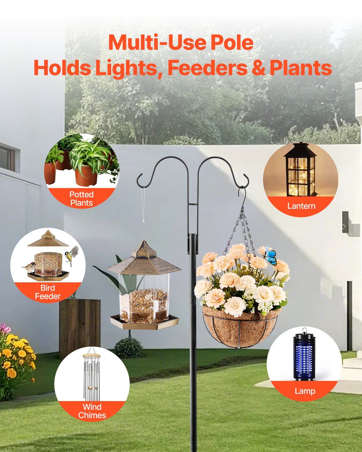 Double Shepherds Hooks for Outdoor, 8 Pack 1560 mm Heavy Duty Bird Feeder Pole, 19 mm Thick Garden Hooks for Hanging Hummingbird Feeder, Plant Baskets, Solar Light Lanterns,Wind Chimes