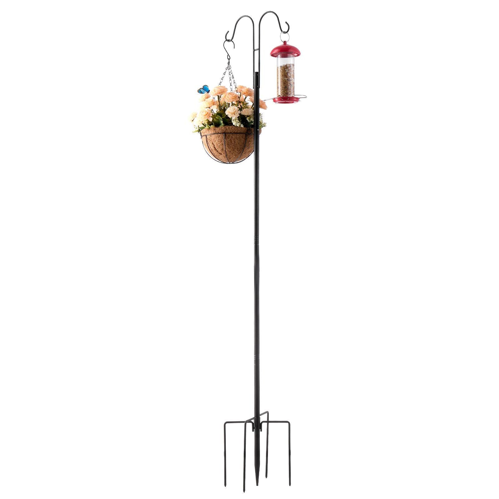 Double Shepherds Hooks for Outdoor, 8 Pack 1560 mm Heavy Duty Bird Feeder Pole, 19 mm Thick Garden Hooks for Hanging Hummingbird Feeder, Plant Baskets, Solar Light Lanterns,Wind Chimes