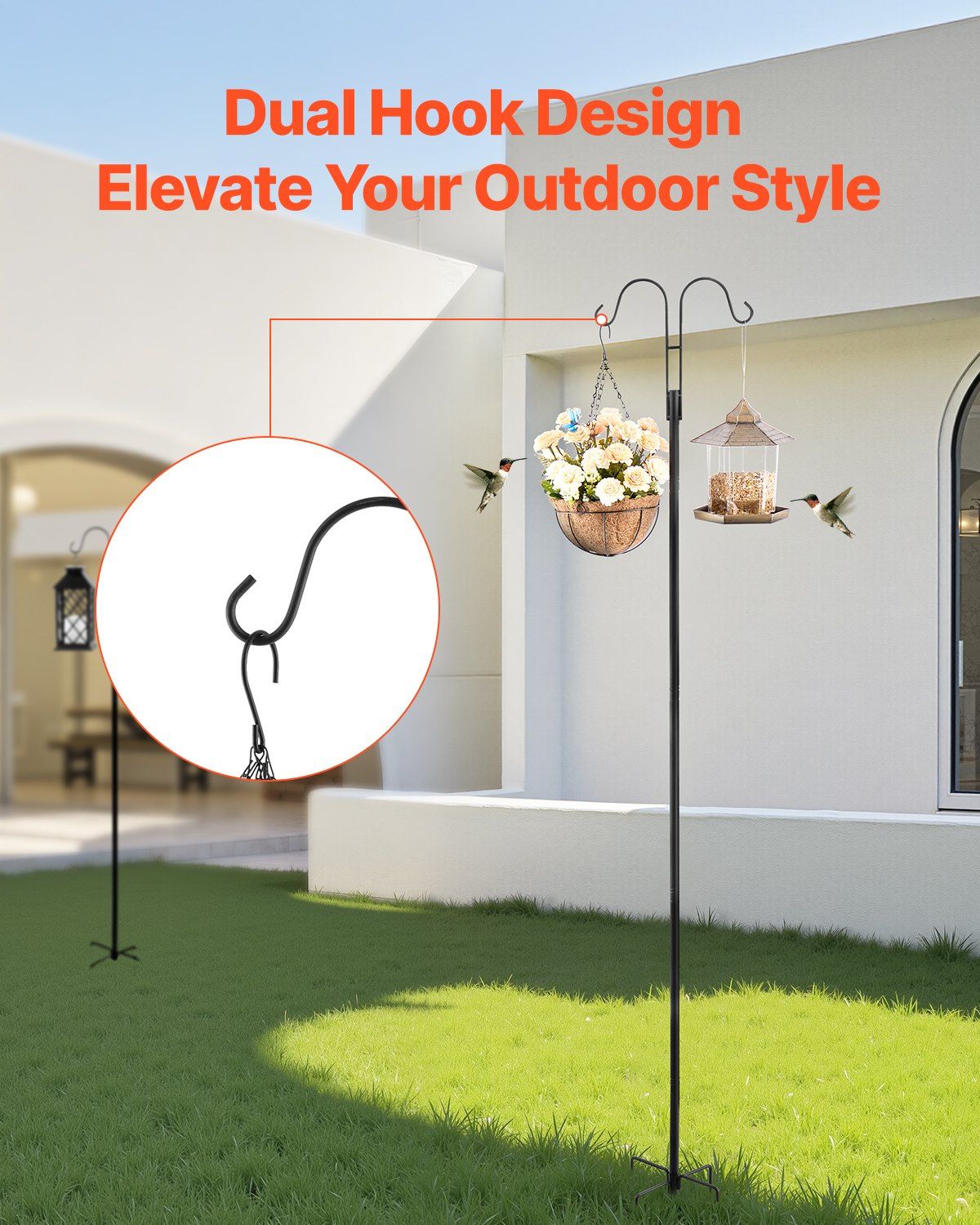 Double Shepherds Hooks for Outdoor, 8 Pack 1950 mm Heavy Duty Bird Feeder Pole, 19 mm Thick Garden Hooks for Hanging Hummingbird Feeder, Plant Baskets, Solar Light Lanterns,Wind Chimes