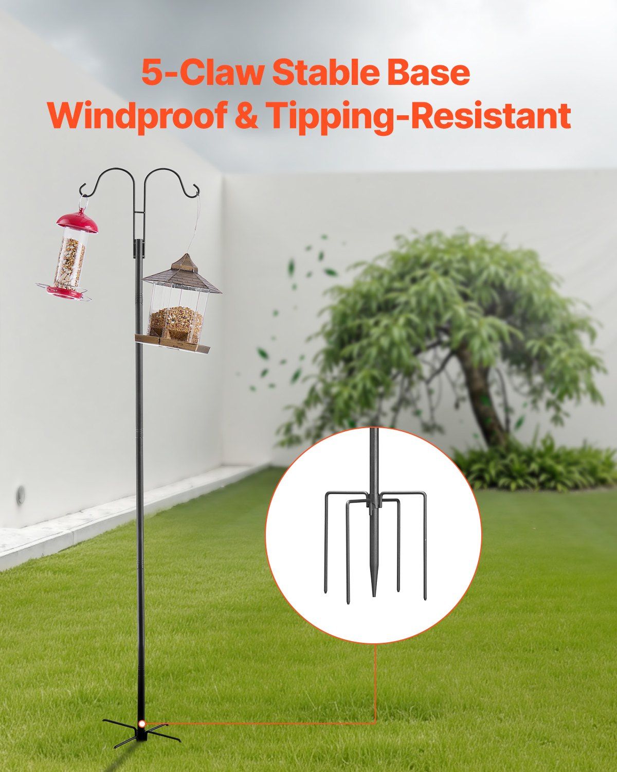 Double Shepherds Hooks for Outdoor, 8 Pack 1950 mm Heavy Duty Bird Feeder Pole, 19 mm Thick Garden Hooks for Hanging Hummingbird Feeder, Plant Baskets, Solar Light Lanterns,Wind Chimes