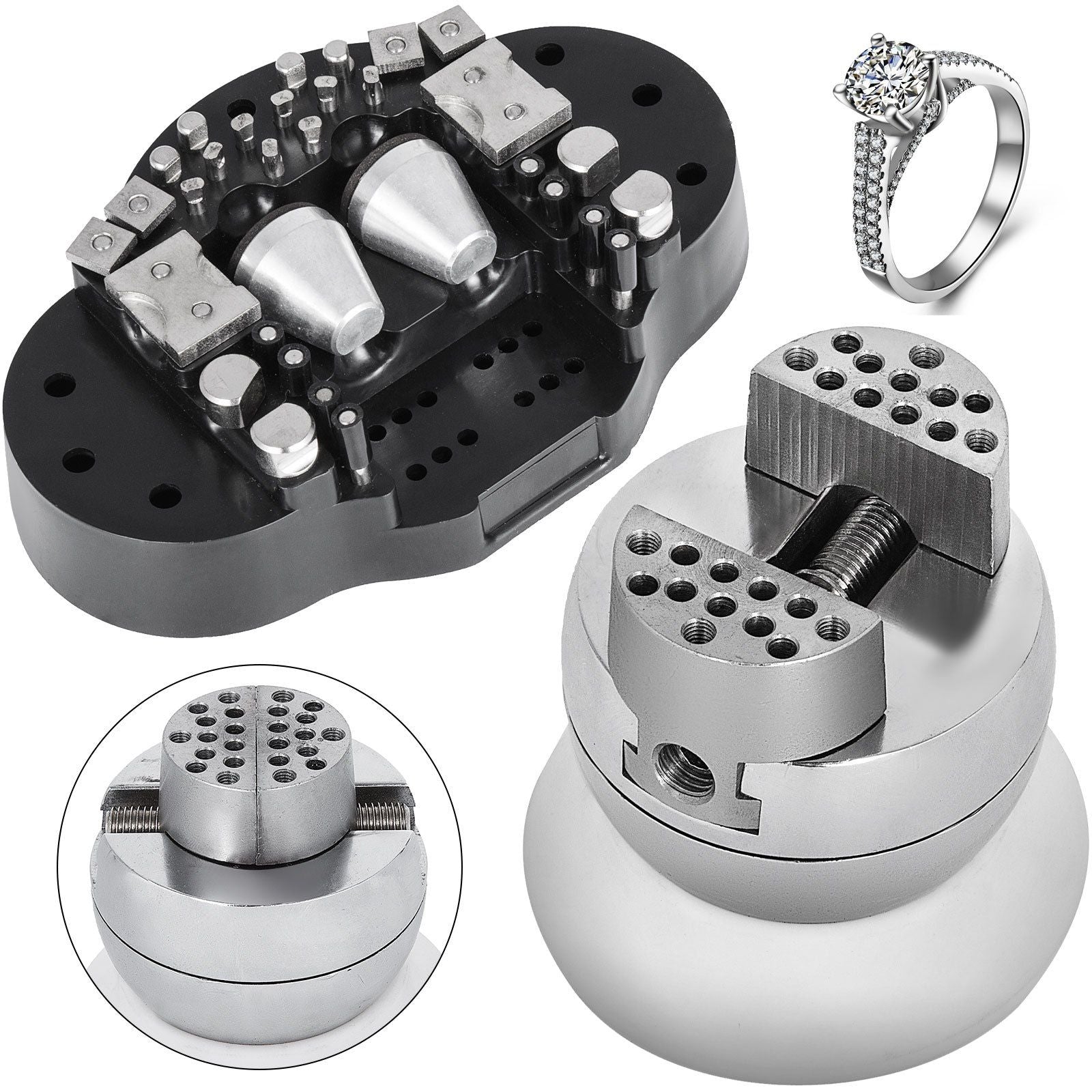 Ball Vise, 3" Engraving Setting Tool, 360° Rotation Engraving Block Vise, 30 PCS Attachment Jewelry Engraving Block Tools Standard Block for Gemstone Inlay and Small-Scale Engraving