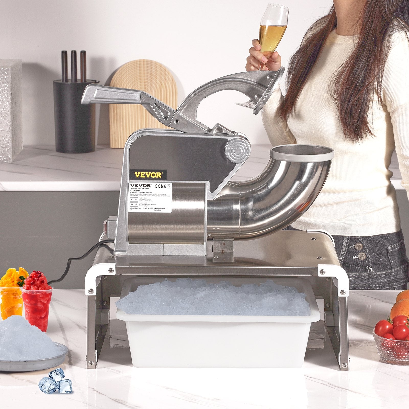 VEVOR Commercial Ice Shaver Crusher, 661lbs Per Hour Electric Snow Cone Maker, 350W Shaved Ice Machine with Dual Blades for Parties Events Snack Bar, Home and Commercial Use