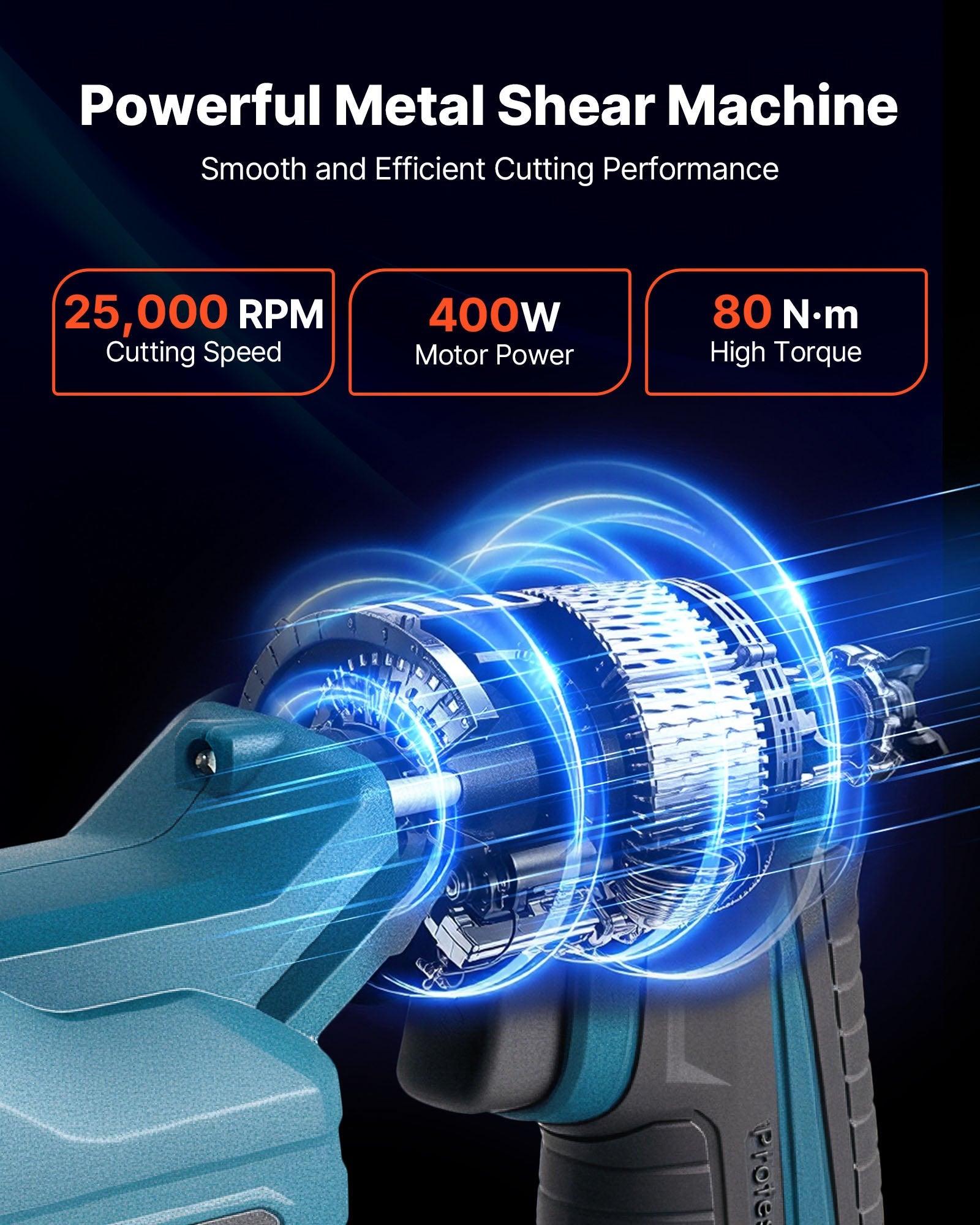 VEVOR Metal Shear, Sheet Metal Cutter Cordless with 360-Degree Pivoting Head, Double Blades, 25000 RPM Speed, Cuts 18 GA Galvanized Steel, 20 GA Stainless Steel, Aluminum Plate, Plastic, Cardboard