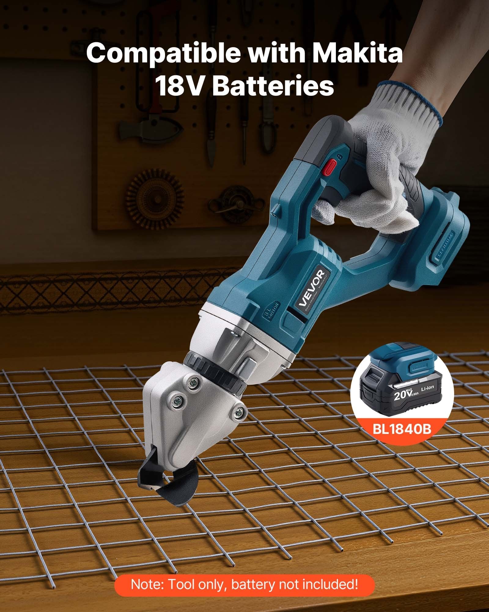 VEVOR Metal Shear, Sheet Metal Cutter Cordless with 360-Degree Pivoting Head, Double Blades, 25000 RPM Speed, Cuts 18 GA Galvanized Steel, 20 GA Stainless Steel, Aluminum Plate, Plastic, Cardboard