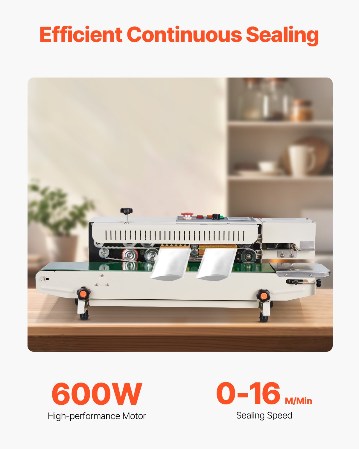 VEVOR Continuous Bag Band Sealing Machine, 6-12 mm Seal Width, Horizontal Band Sealer Machine with Digital Temperature Control, Bag Sealer for 0.02-0.8 mm Plastic Bags Films with Inflation Function