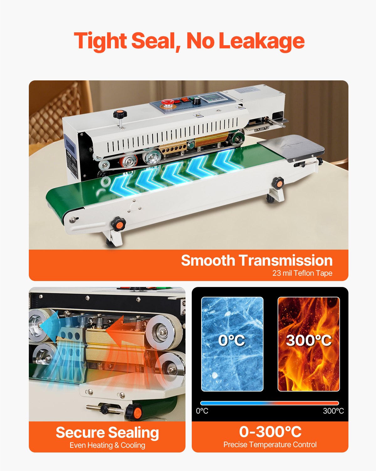 VEVOR Continuous Bag Band Sealing Machine, 6-12 mm Seal Width, Horizontal Band Sealer Machine with Digital Temperature Control, Bag Sealer for 0.02-0.8 mm Plastic Bags Films with Inflation Function