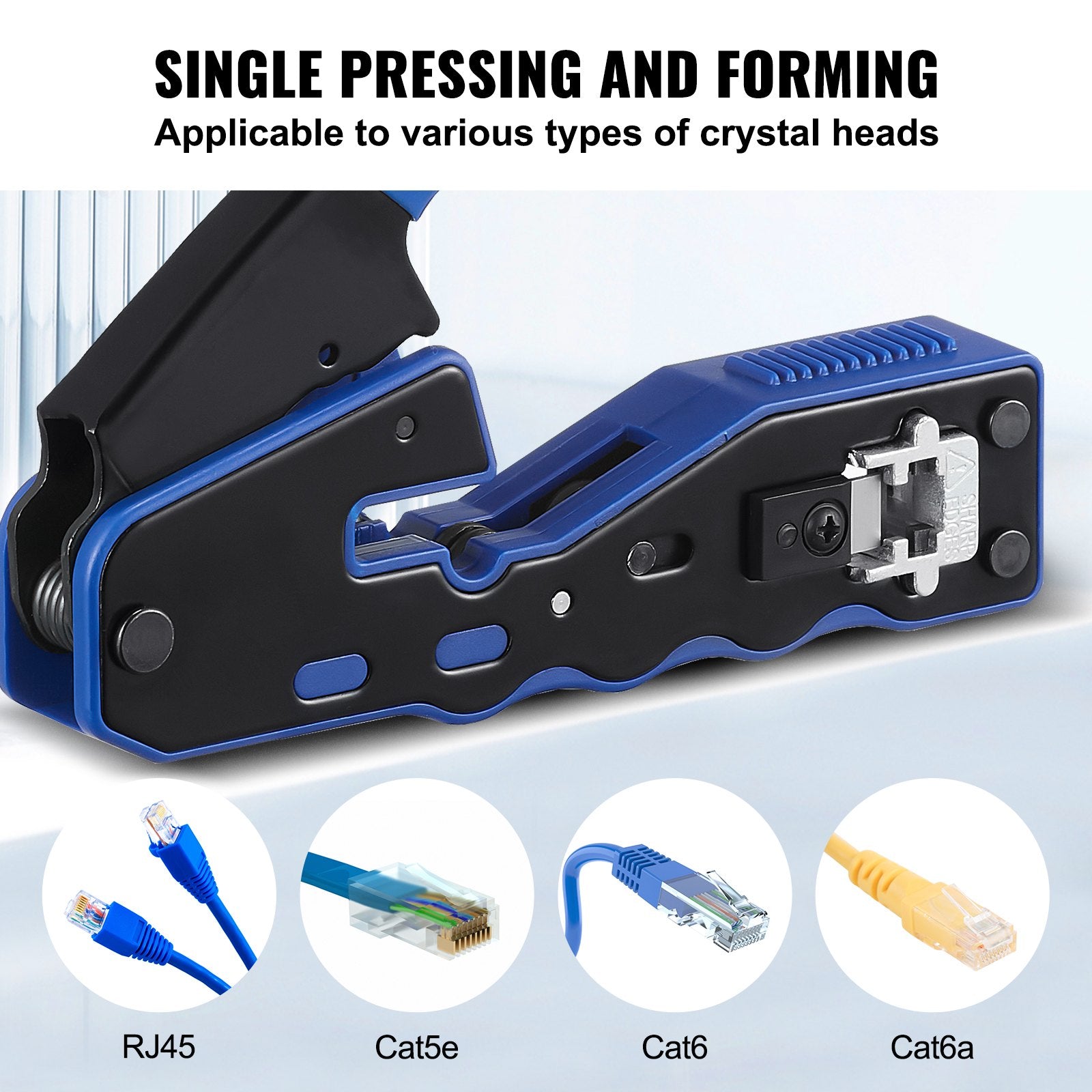 VEVOR RJ45 Crimp Tool Kit, Cat5e/Cat6/Cat6a Ethernet Crimper Crimp Pliers for 8-Pin Modular Plugs with 20pcs Pass-Through Connectors and Covers, Wire Stripper and Network Tester
