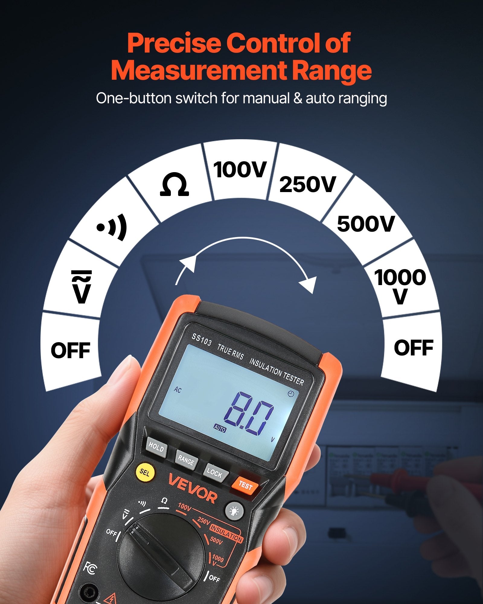 VEVOR Digital Multimeter, 4000-Count TRMS Voltmeter Ohmmeter, 1000V AC/DC Voltage Tester with Switchable Auto/Manual Range for Voltage, Resistance, and Continuity Measurment