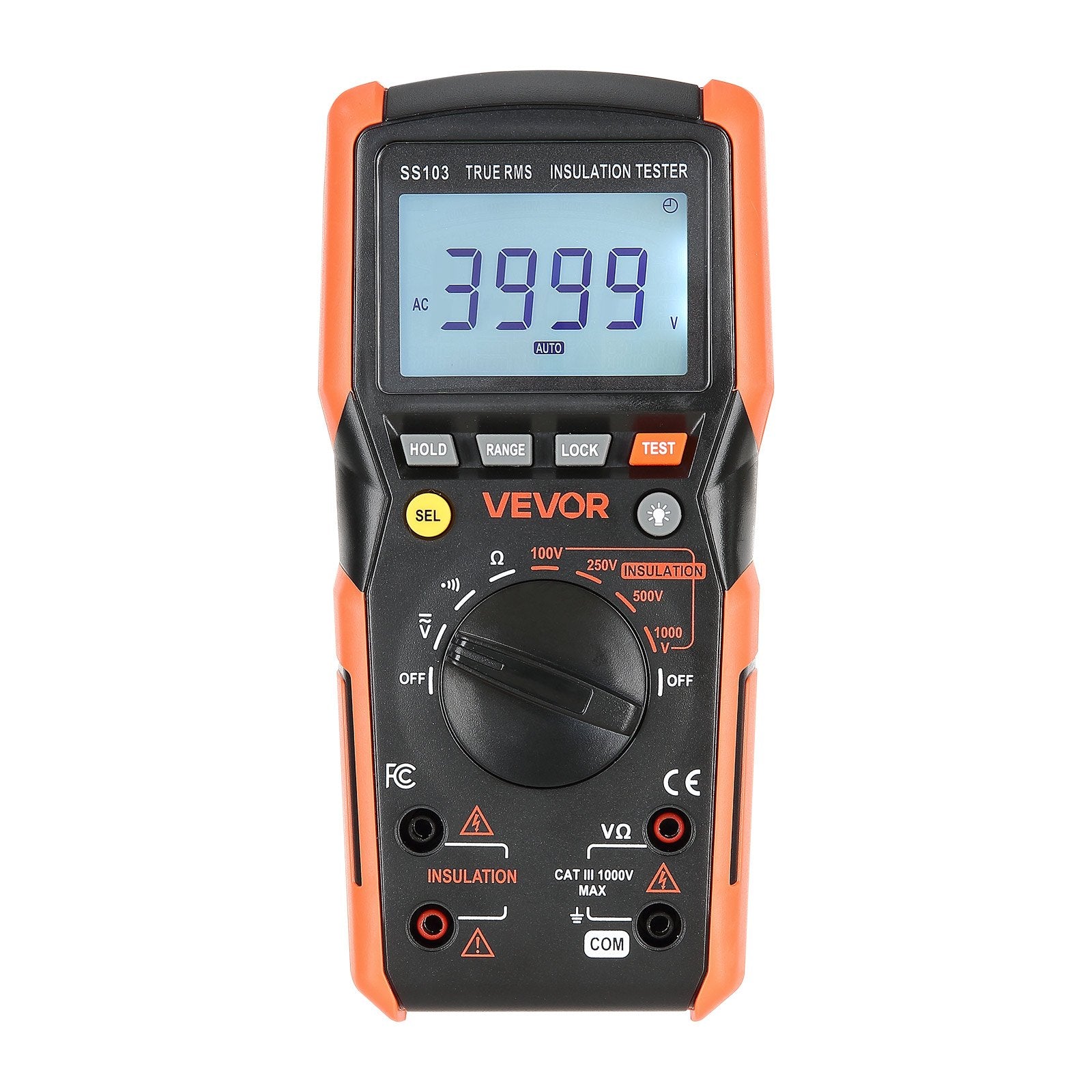 VEVOR Digital Multimeter, 4000-Count TRMS Voltmeter Ohmmeter, 1000V AC/DC Voltage Tester with Switchable Auto/Manual Range for Voltage, Resistance, and Continuity Measurment