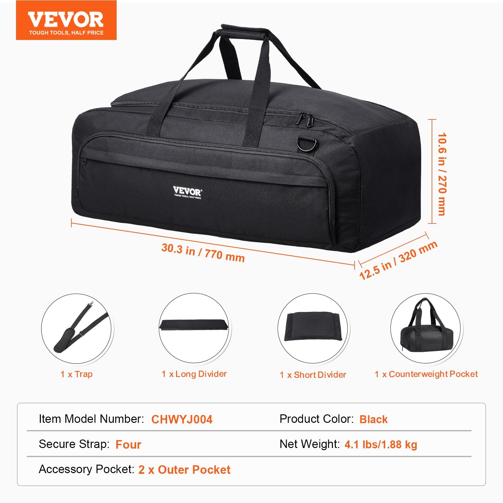 VEVOR Telescope Case, 770 mm, Telescope Storage Bag with Fixed Buckles, Multi-Pocket and Detachable Divider, Shock-Absorbent Telescope Carrying Case for Optical Tube & Tripod, Counterweight Pocket