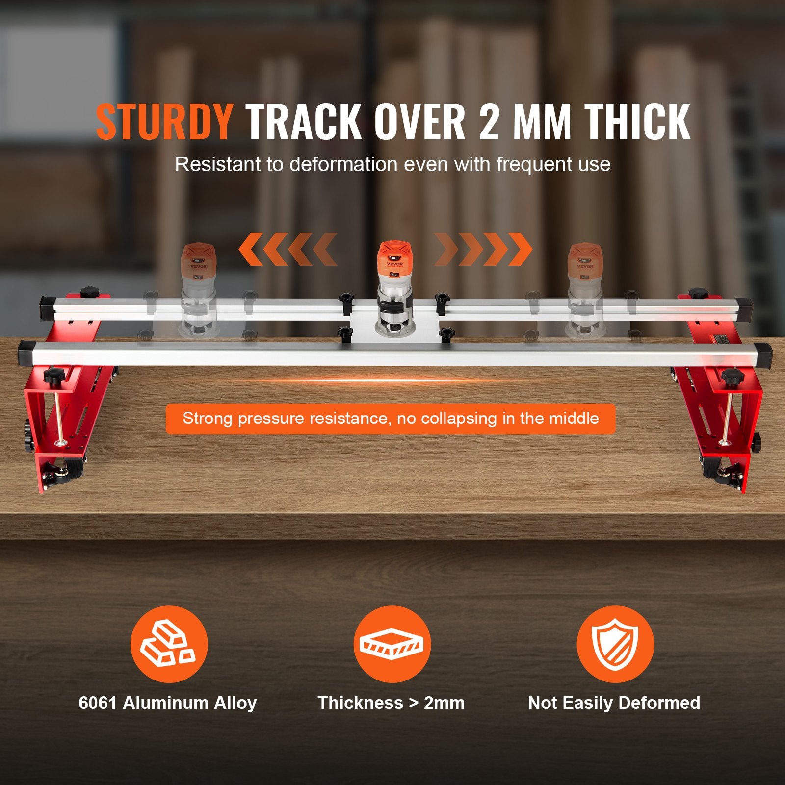 VEVOR Router Sled, 1625 mm, Portable and Easy to Adjust Slab Flattening Jig, DIY Woodworking Router Sled for Flattening Slabs, Slab Guide Jig Trimming Planing Machine for Wood Flattening, Home DIY