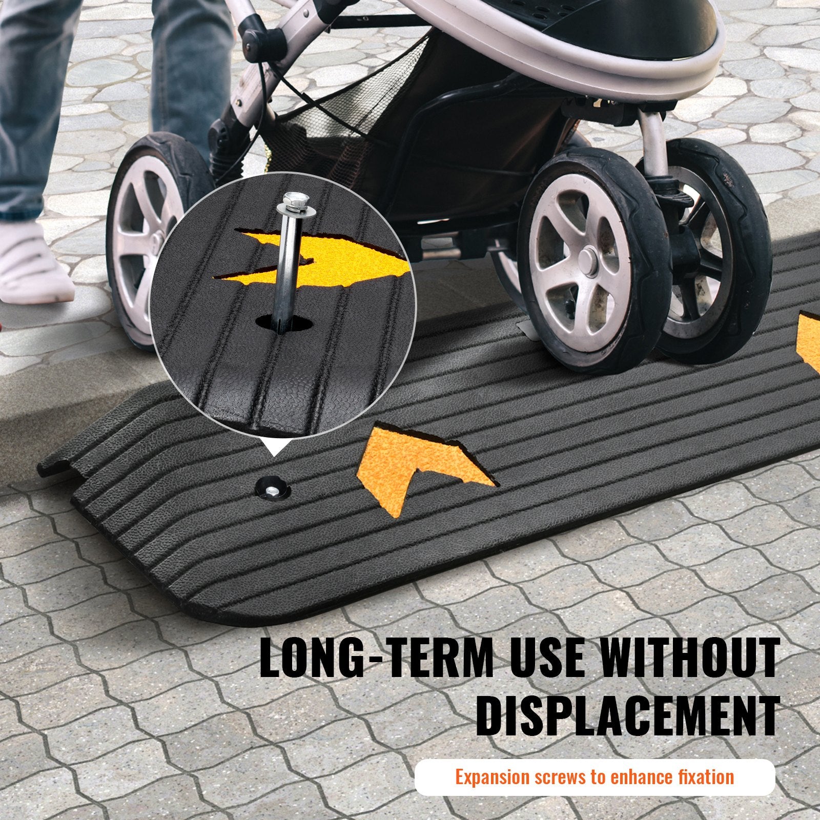 VEVOR Upgraded Rubber Threshold Ramp, 2.5 cm Rise Wheelchair Ramp Doorway, Natural Curb Ramp Rated 15 tons Load Capacity, Non-Slip Textured Surface Rubber Curb Ramp for Wheelchair and Scooter