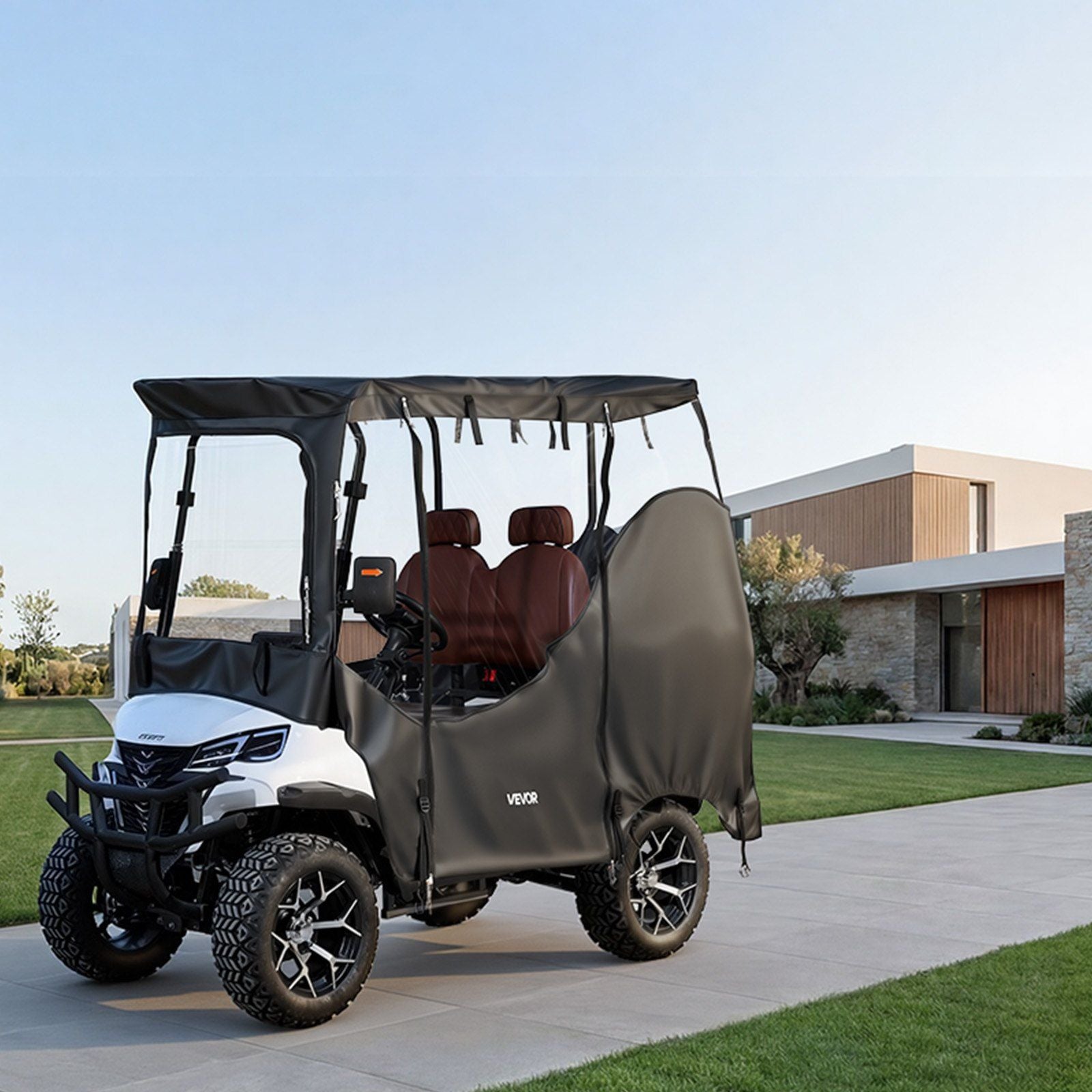 Golf Cart Cover, Visible Full-Enclosure 2&2+2 Passenger Golf Cart, 600D Waterproof Oxford Fabric Club Car Cover Fits Most Carts Club Car, Yamaha, EZGO, Honda, PVC Coating & Windproof Hook Design