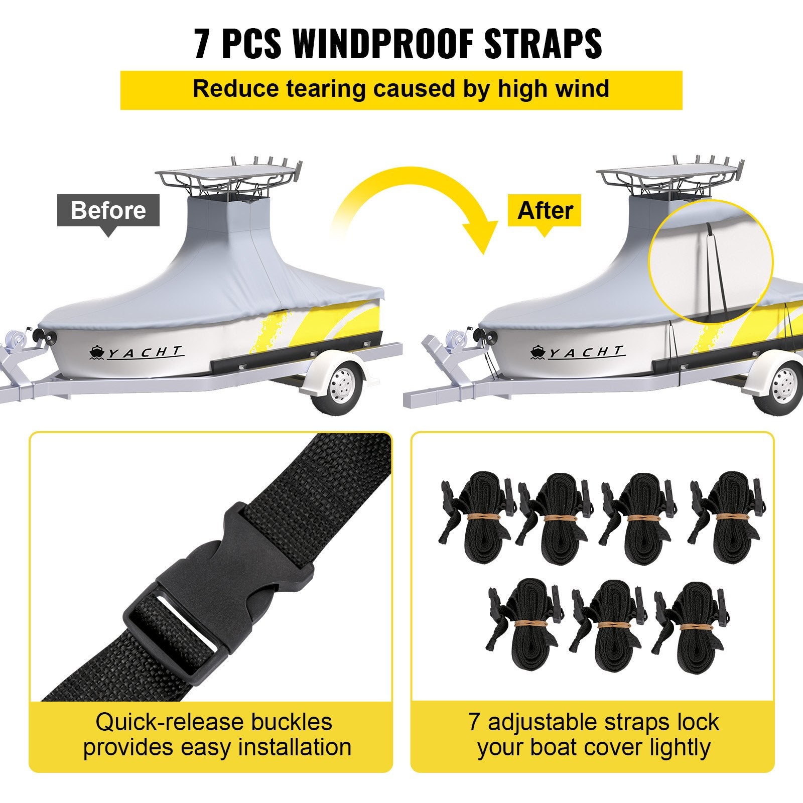 VEVOR T-Top Boat Cover, Fit for 20\'-22\' Boat, Heavy Duty 600D Marine Grade Oxford Hard Top Cover, UV Resistant Waterproof Center Console Boat Cover with 2 Support Poles and 7 Wind-Proof Straps, Gray