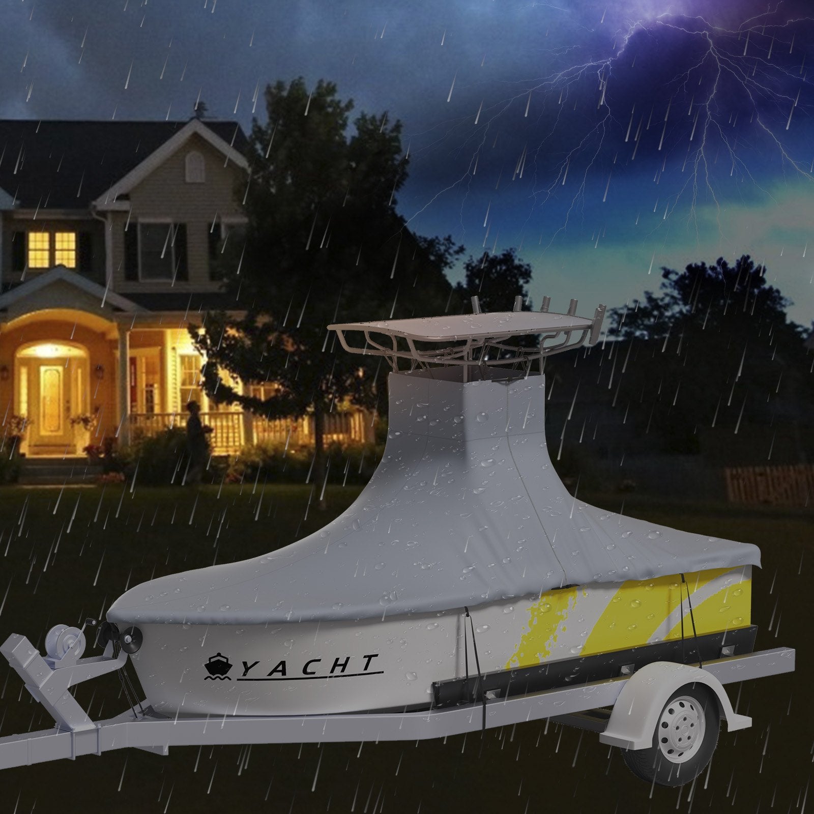 VEVOR T-Top Boat Cover, Fit for 22\'-24\' Boat, Heavy Duty 600D Marine Grade Oxford Hard Top Cover, UV Resistant Waterproof Center Console Boat Cover with 2 Support Poles and 7 Wind-Proof Straps, Gray