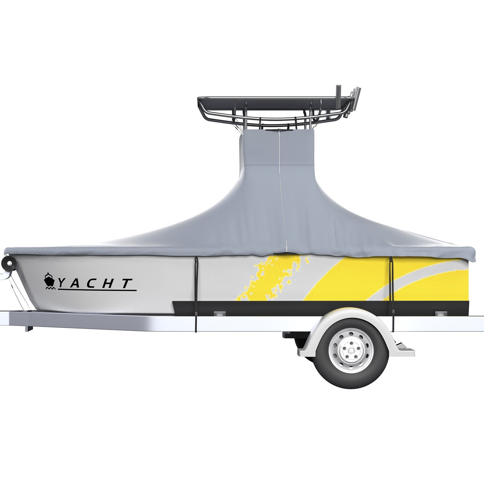 VEVOR T-Top Boat Cover, Fit for 22\'-24\' Boat, Heavy Duty 600D Marine Grade Oxford Hard Top Cover, UV Resistant Waterproof Center Console Boat Cover with 2 Support Poles and 7 Wind-Proof Straps, Gray