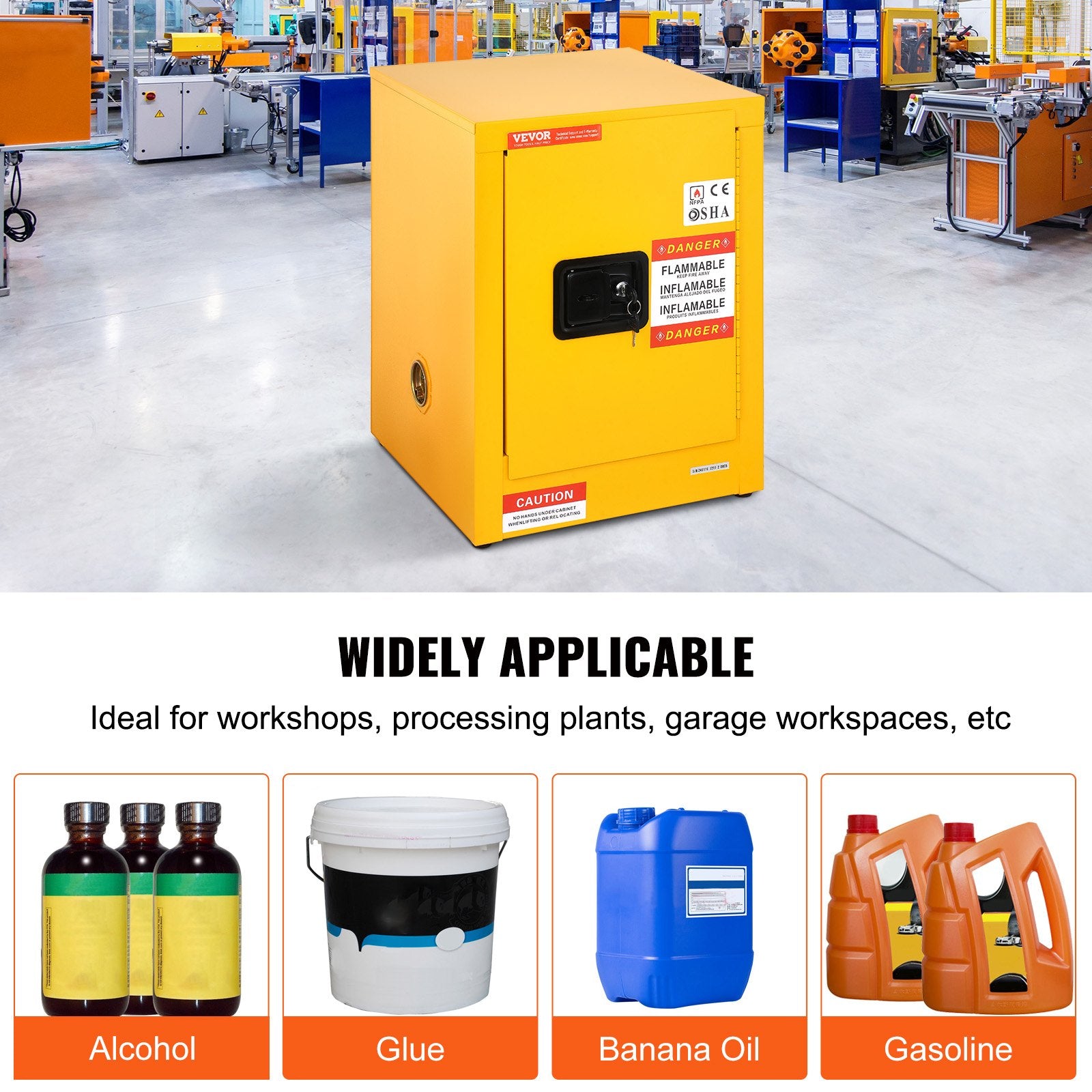 12 Gallon Safety Cabinet for Flammable Liquids Single door and Manual Close Yellow Hazardous Storage