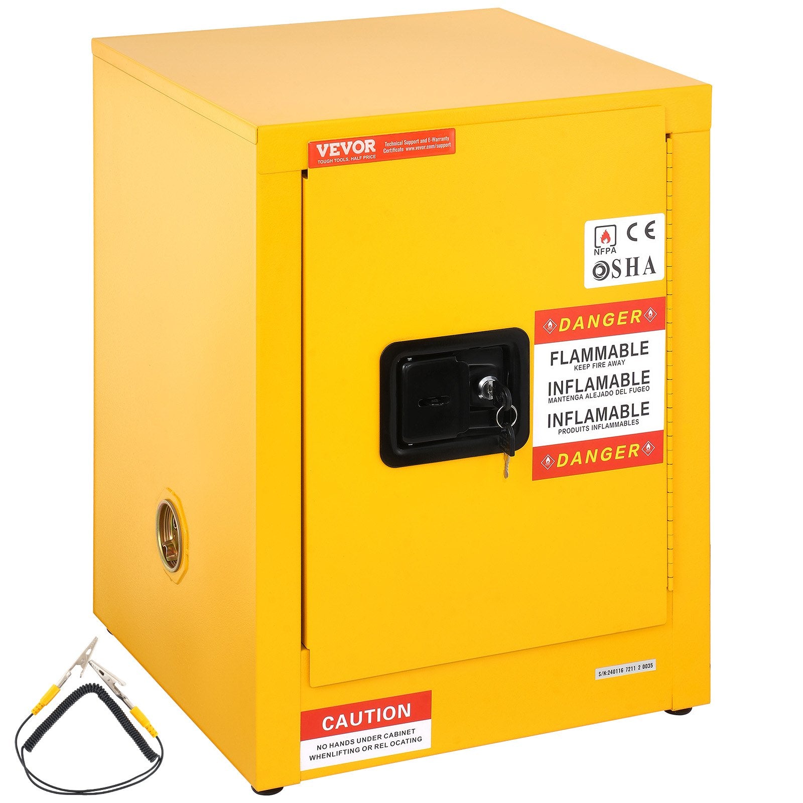 12 Gallon Safety Cabinet for Flammable Liquids Single door and Manual Close Yellow Hazardous Storage